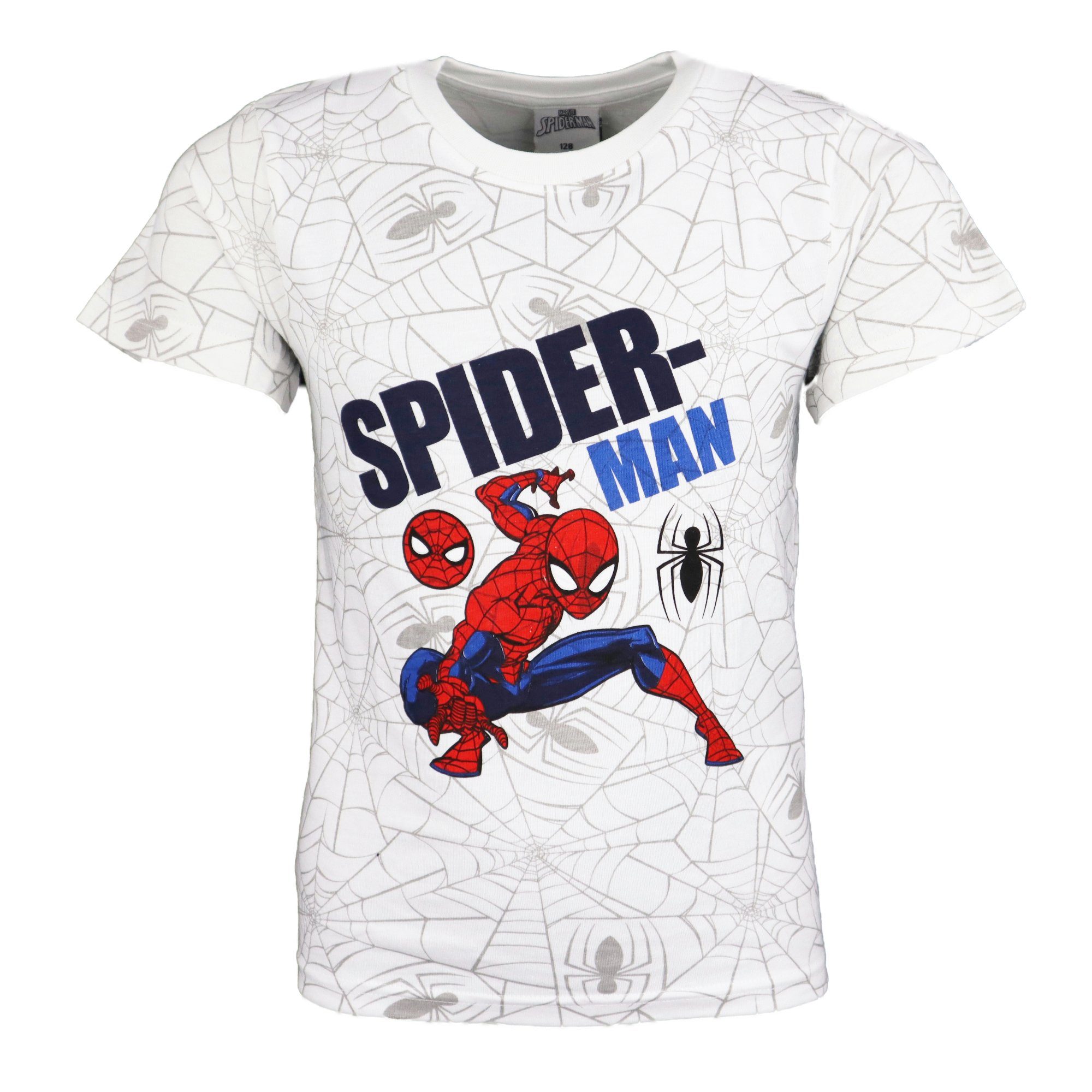 104 bis Baumwolle, Kinder von Spiderman Print-Shirt Gr. Marvels Motiv 134, tolle Marvel Das MARVEL echter Jungen ein Spiderman ist 100% T-Shirt