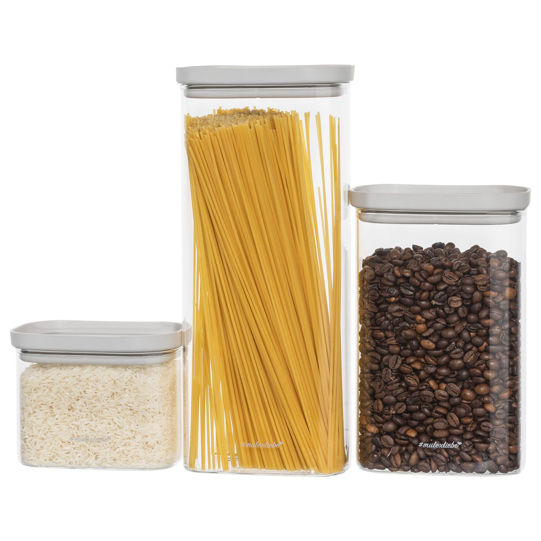 Mulex Vorratsglas LIDKÖPING Vorratsgläser-Set, Glas, (stapelbar, 6-tlg., mit luftdichtem Deckel), grau