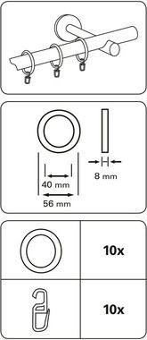 Gardinenring Gardinenringe Kunststoff mit Faltenlegehaken, GARDINIA, Gardinen, (10-St), Serie Spannstange Ø 23/26 mm