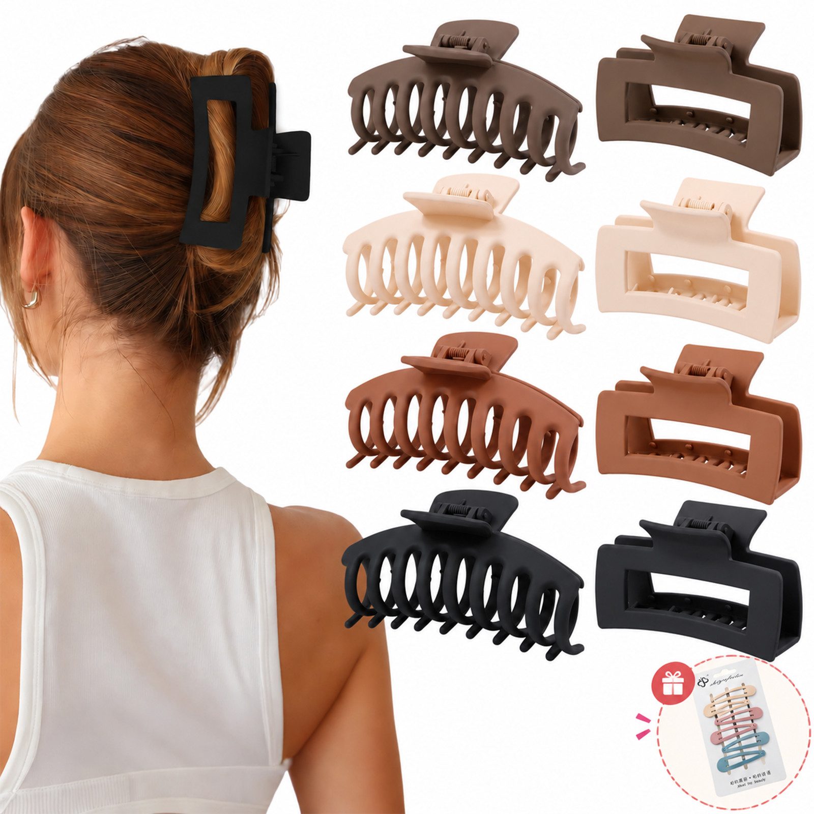 MOPUEA Haarspange Damen-Haarspangen-Set 8 pcs 2 Stile 4 Farben modisch rutschfest matt, 8er Haarspangen-Set mit 2 Formen und 4 Farben für …