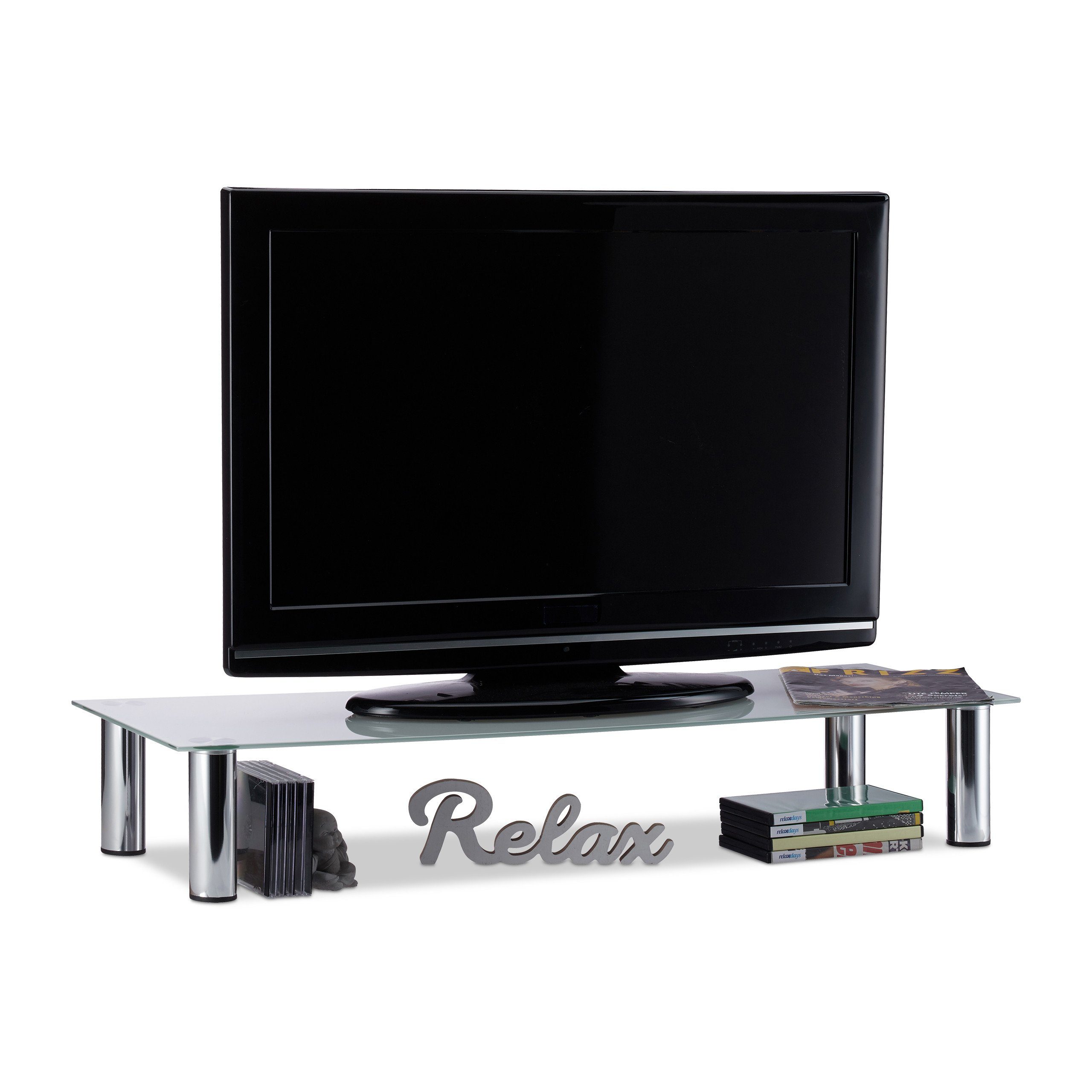 relaxdays Glas TV-Regal TV-Tisch