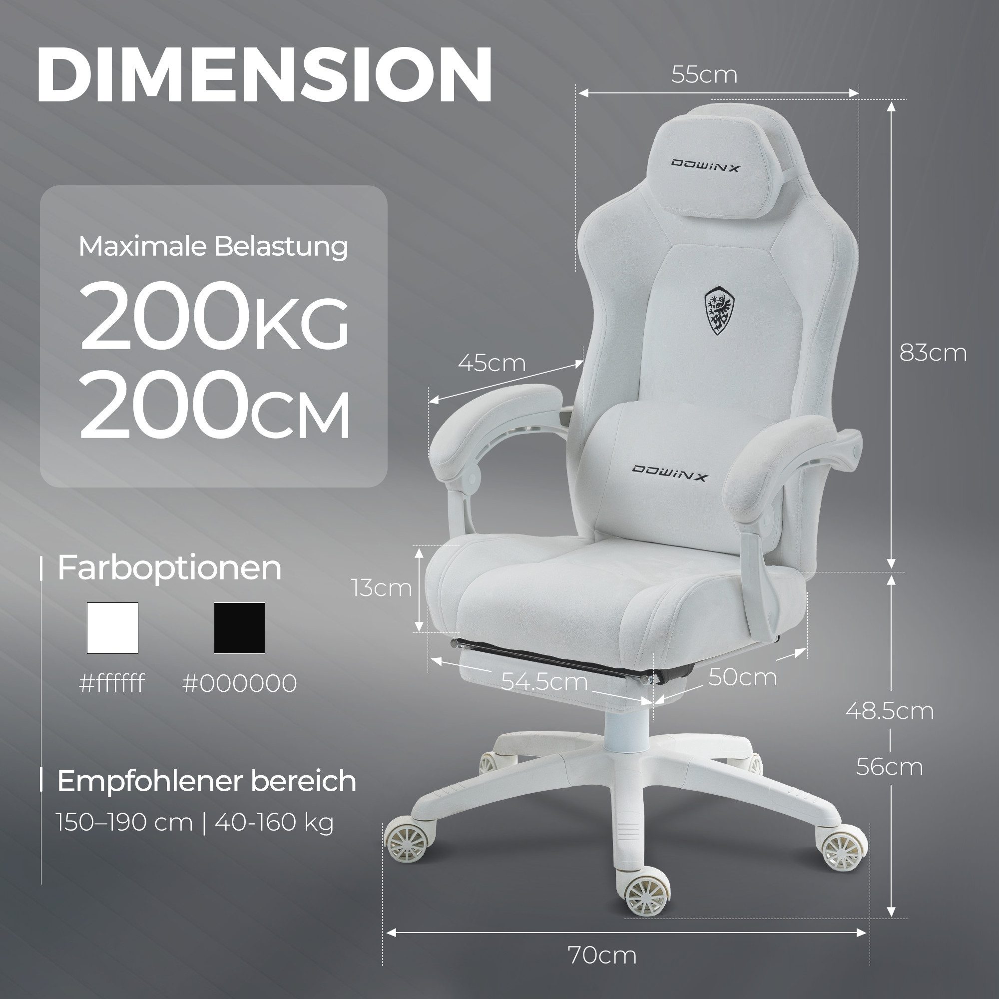 Dowinx Gaming-Stuhl Atmungsaktiver und Ergonomischer Bürostuhl aus Mikrofaser-Velours (Packung), Weiches Sitzgefühl, Verstellbarer Schreibtischstuhl mit Fußstüt – Bild 4 von 5