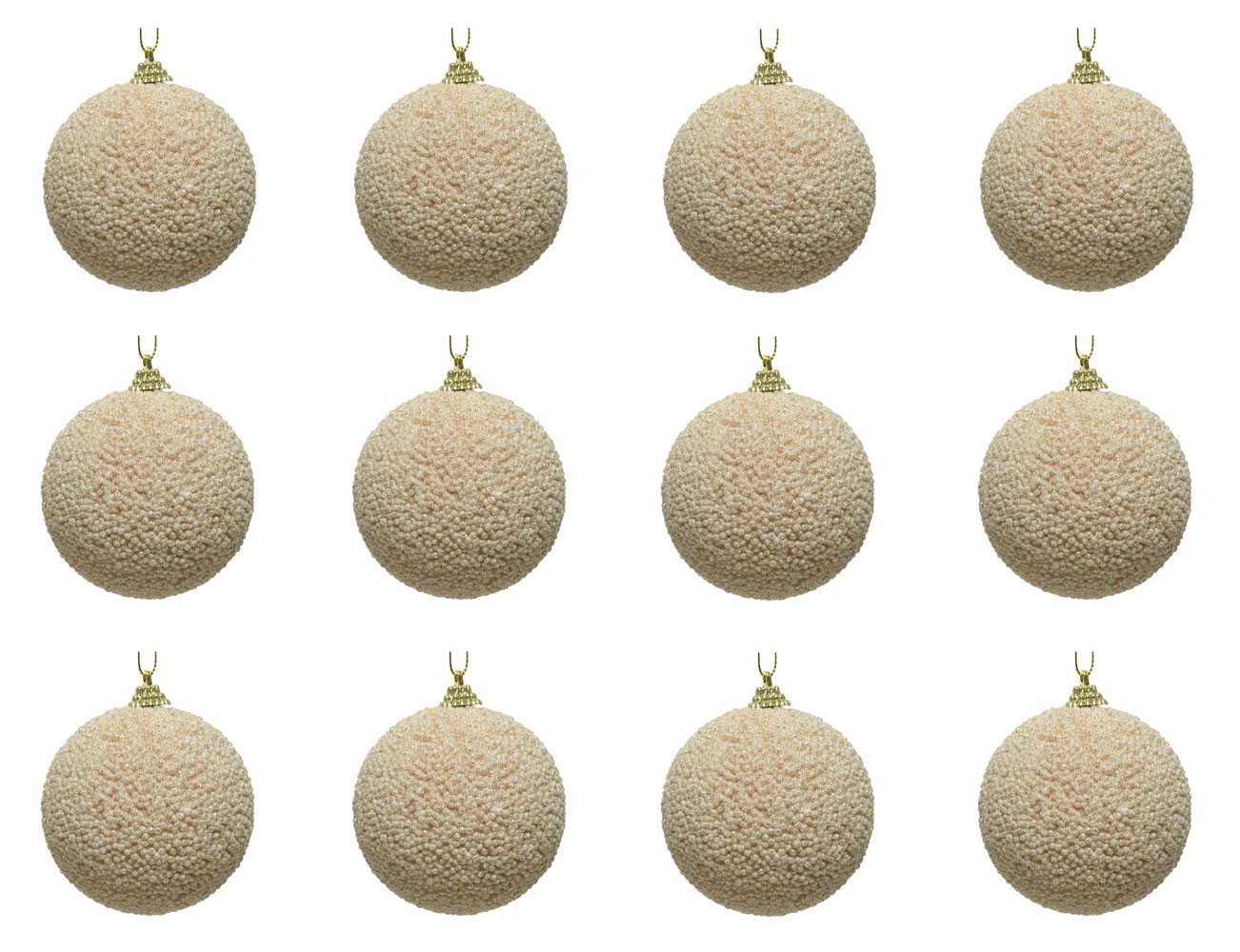 Kaemingk Weihnachtsbaumkugel, Weihnachtskugeln Kunststoff mit Perlen 10cm champagner, 12er Set