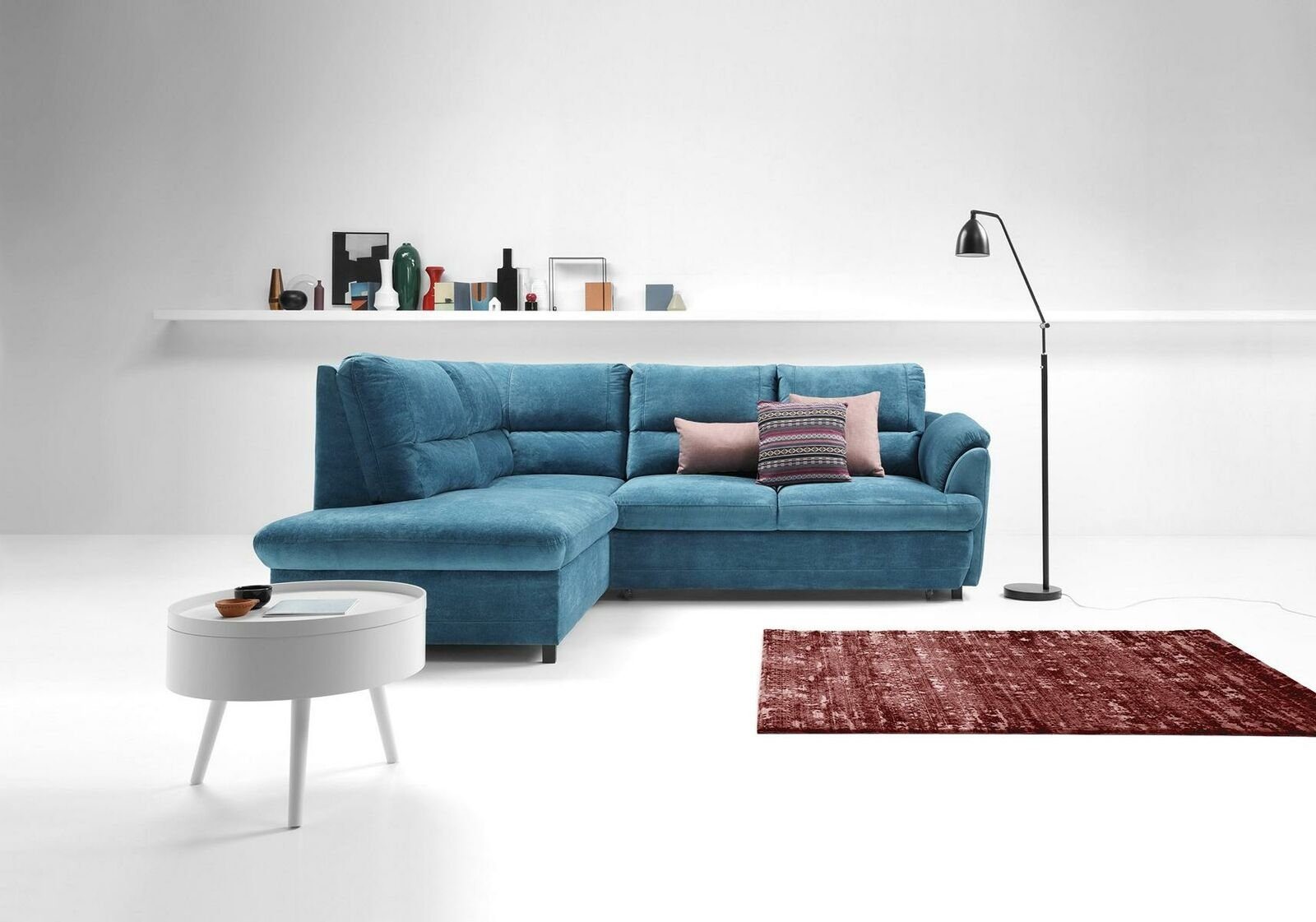 JVmoebel Ecksofa, Ecksofa Neu Moderne Design Sofas Couchs Bett Stoff Couch L-Form Blau