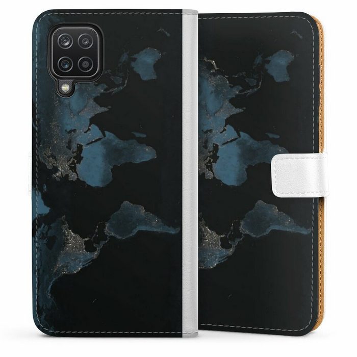 DeinDesign Handyhülle Weltkarte Landkarte Nacht Nightlight Worldmap Samsung Galaxy A12 Hülle Handy Flip Case Wallet Cover