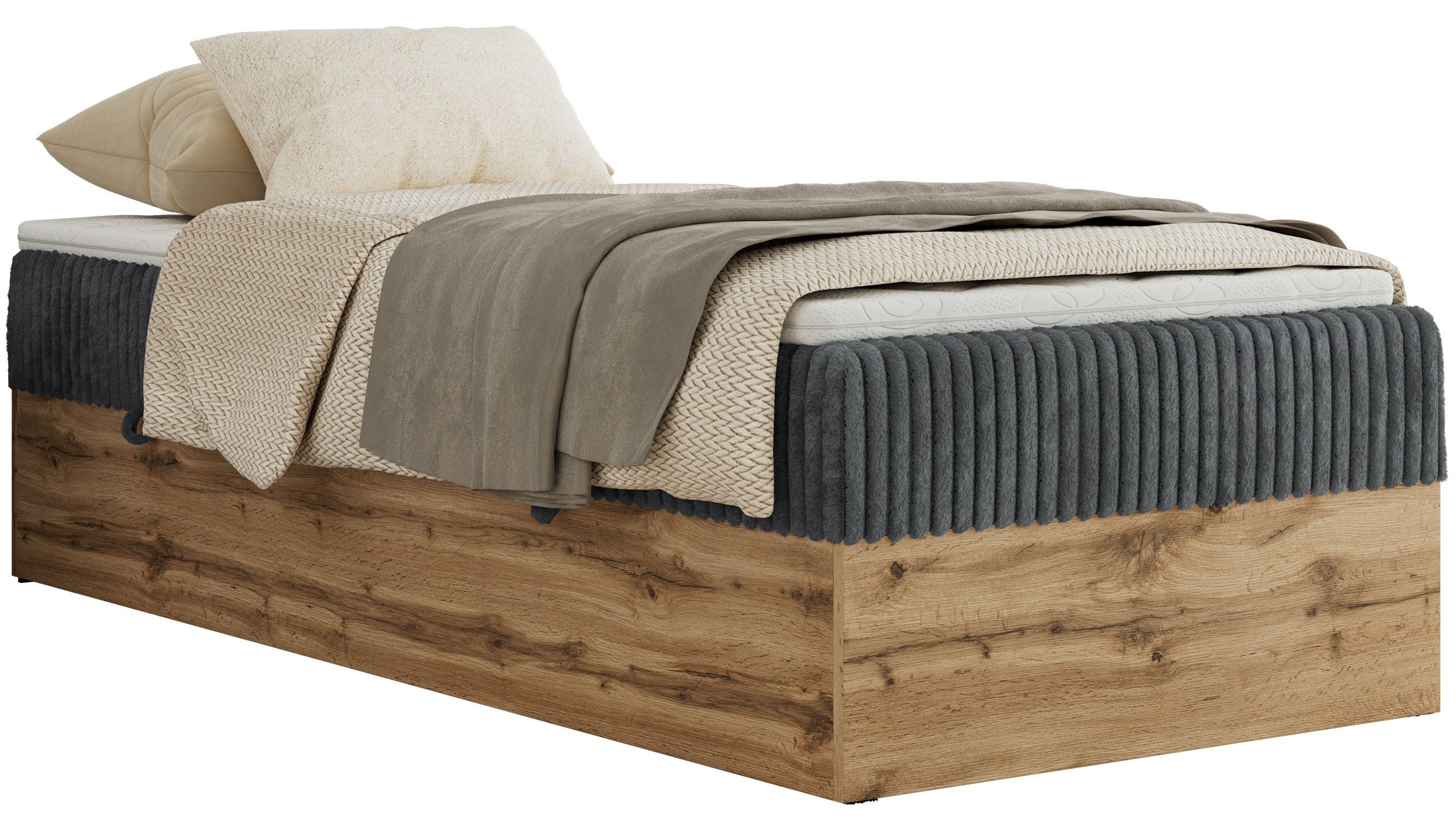 MKS MÖBEL Boxspringbett WOOD ZERO 90 (Set, Bett, Hotelbett, ohne Kopfteil, Topper T25 oder Visco), Polsterbett, Bettkasten, Öffnung, Härtegrad H3/H4