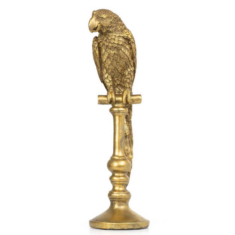 Moritz Dekofigur Deko-Figur Papageien Statue Vogel sitzt auf Stange aus Polyresin gold, Dekofigur aus Polyresin Dekoelement Dekoration Figuren