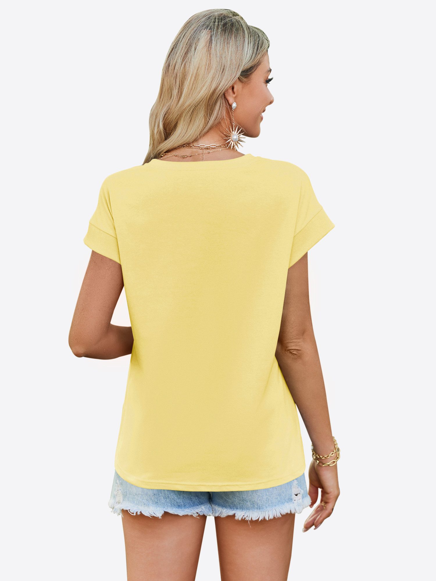 Imily Bela T-Shirt Rundhals Kurzarmshirt mit Rippbündchen (Packung, 1-tlg., 1per-Pack) in Unifarbe
