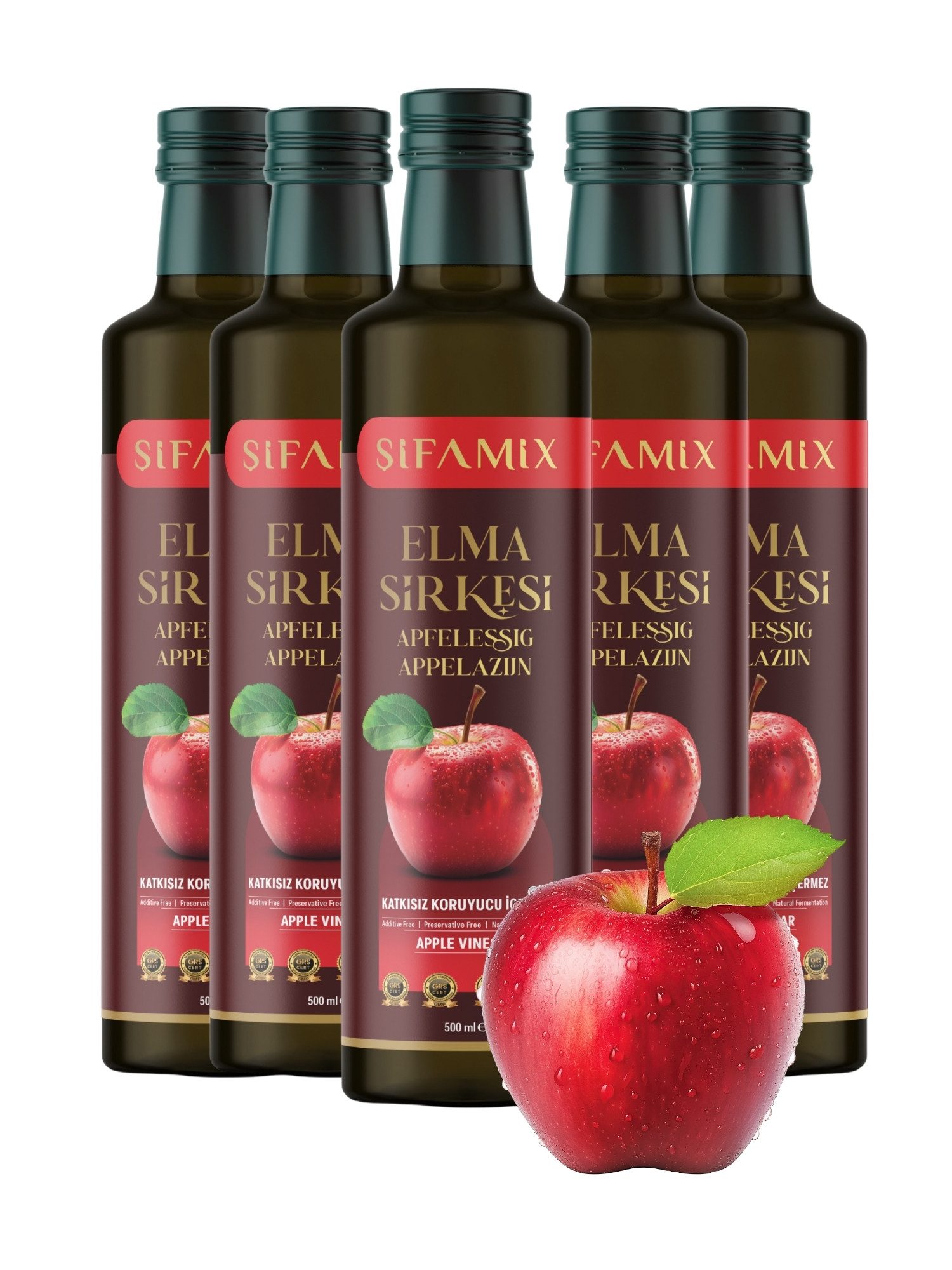 ADELSHOP Essig Sifamix Natürlicher Apfelessig - Traditionell Fermentiert, 500 ml, Naturtrüb, mit Essigmutter, ohne Zuckerzusatz