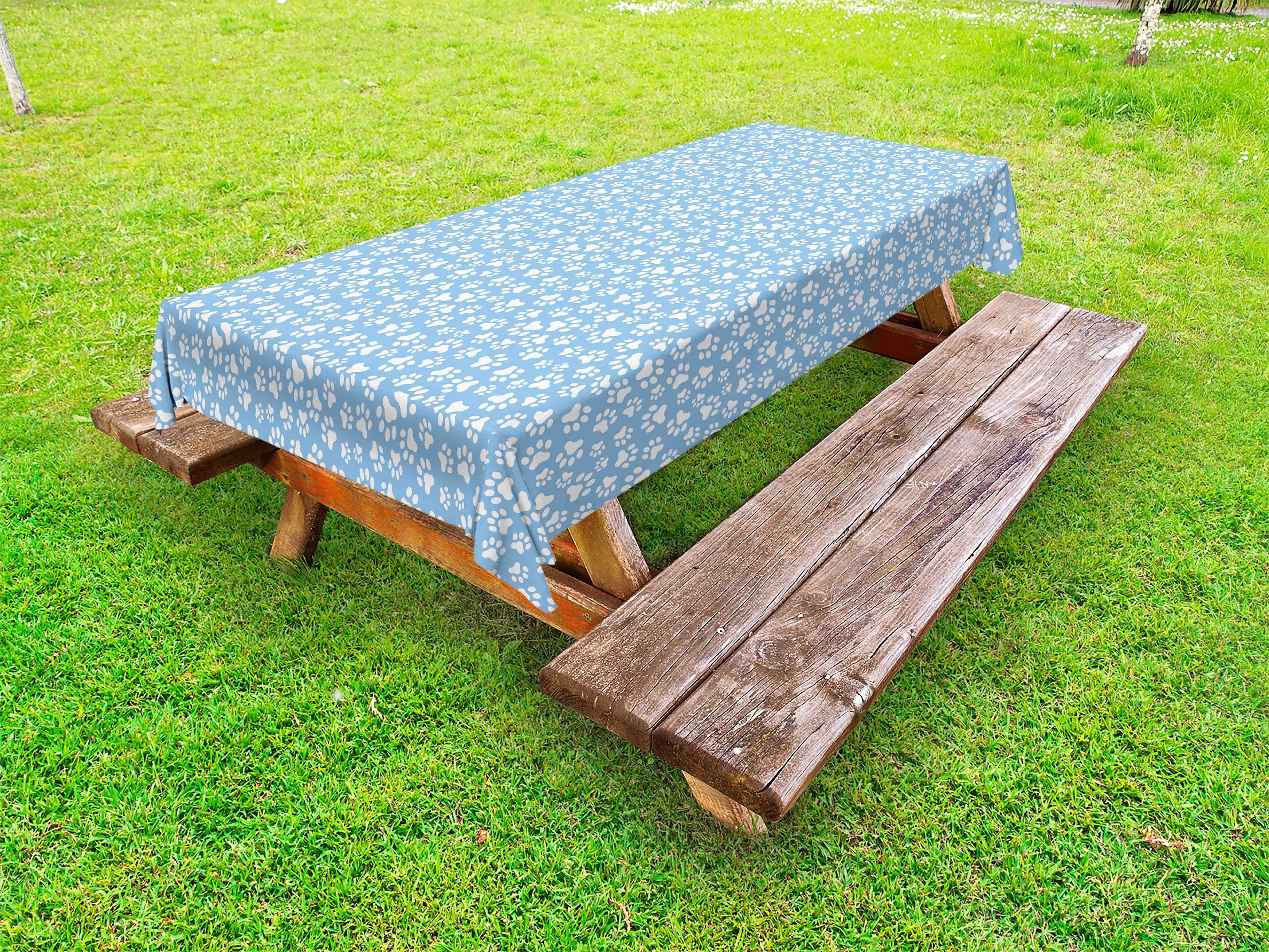 Abakuhaus Tischdecke dekorative waschbare Picknick-Tischdecke, Pfotenabdruck Pet Fuß Marks auf Blau