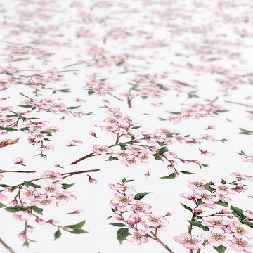 ANRO Tischdecke Tischdecke Wachstuch Blumen Weiß Robust Wasserabweisend Breite 140 cm, Glatt