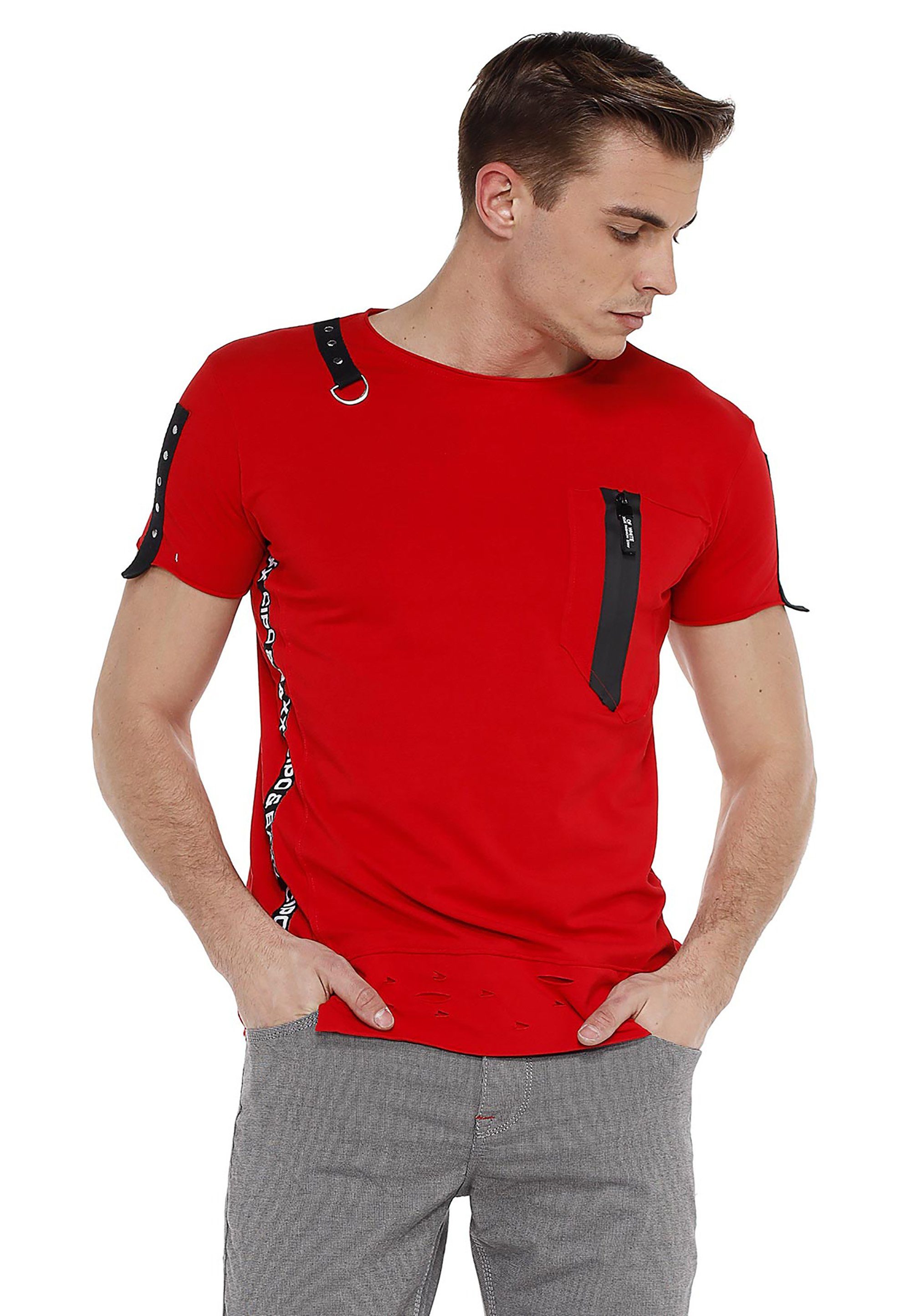 Cipo & Baxx T-Shirt mit Design Application rot