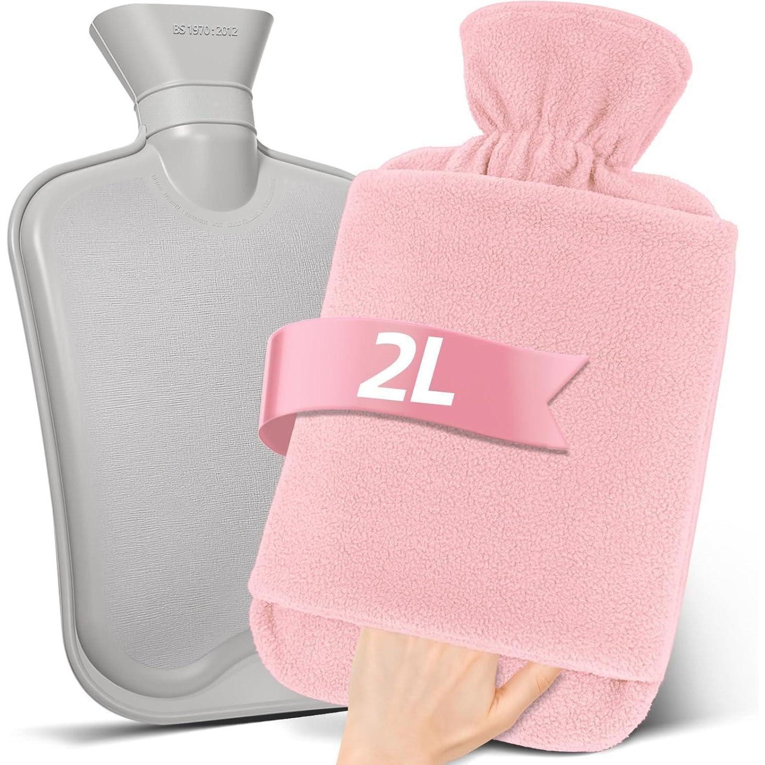 LuxusKollektion Wärmflasche Wärmflasche 2L Vliesbezug Auslaufsicher Naturkautschuk Rosa