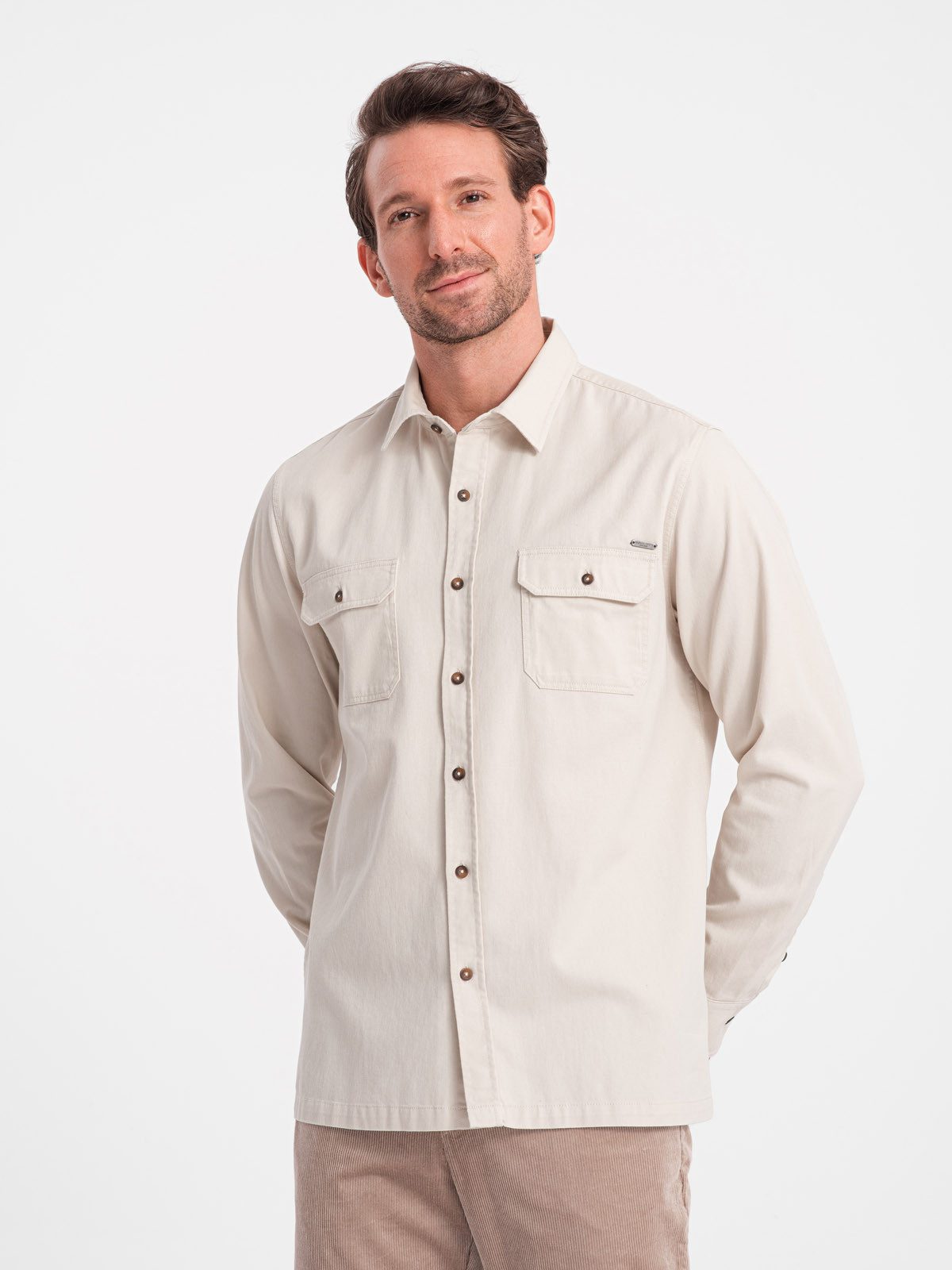 OMBRE Langarmhemd Herrenhemd aus Baumwolle REGULAR FIT mit geknöpften Taschen