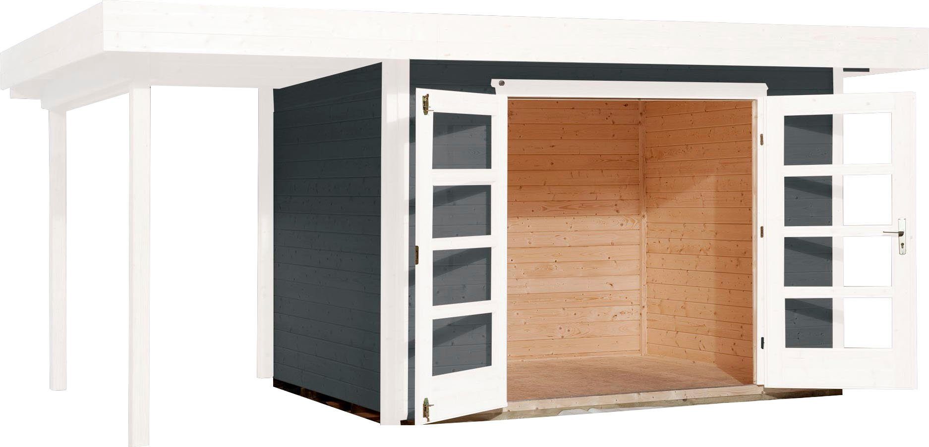 weka Gartenhaus Designhaus 126 Plus, BxT: 500x377 cm, (Set), mit Anbaudach,  Außen in Wetterschutzfarbe grau lasiert