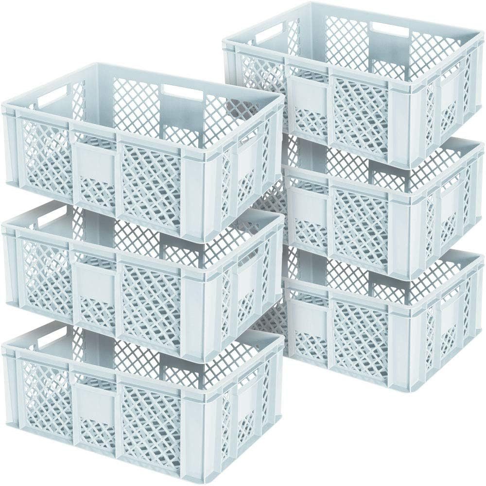 BRB-Lagertechnik Stapelbox 6x Eurobehälter/Bäckerkiste durchbrochen, LxBxH 600x400x240 mm, Stoßfest, robust und formstabil