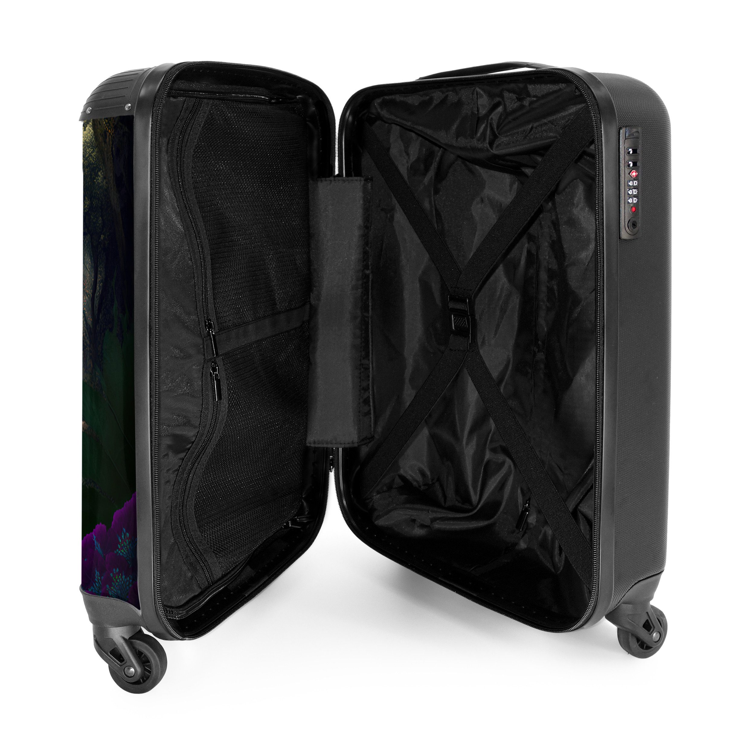 NoBoringSuitcases.com© Hartschalen-Trolley Pfau - Blumen - Dschungel - Regenbogen - Federn 55x35x20cm, 4 Rollen, Reisetasche mit Rollen, Koffer Handgepäck Flugzeug