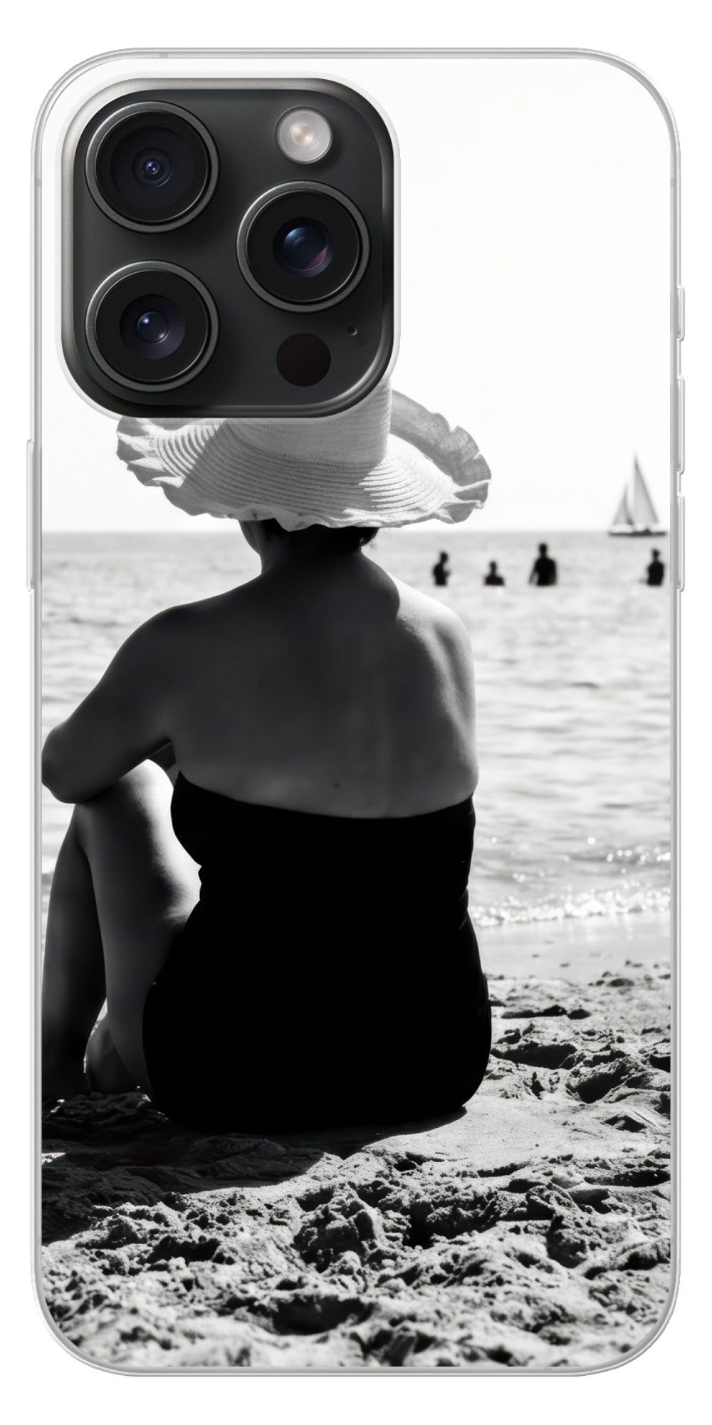 MuchoWow Handyhülle für Apple iPhone 15 Pro Max Frauen - Sonnenhut - Strand - Schwarz - We, Smartphone-Bumper, Print, Handy Schutzhülle Dünn