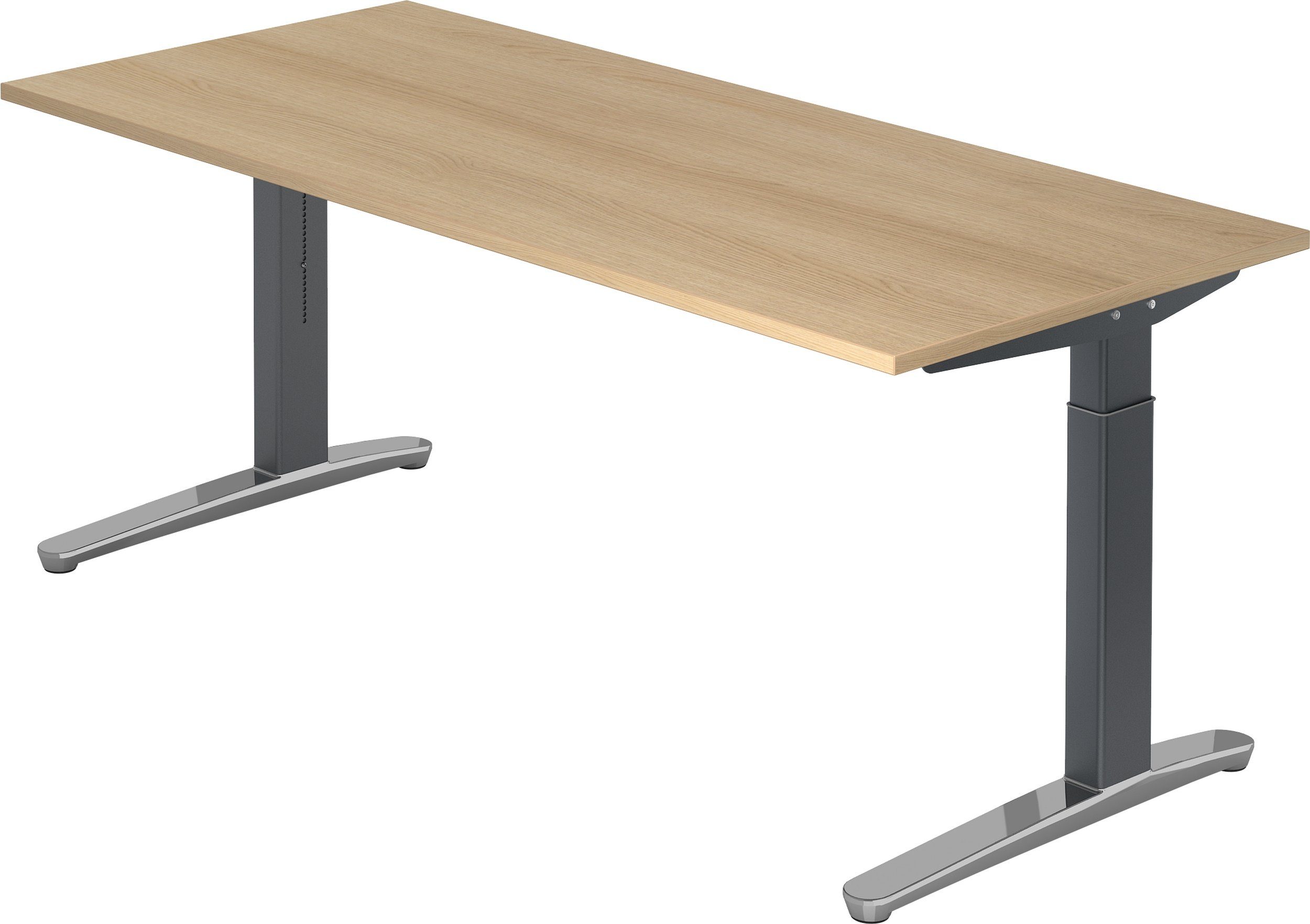 bümö Schreibtisch Schreibtisch Serie-XB, 180 x Rechteck: Eiche Graphit/Alu - - cm poliert 80 Dekor: Gestell