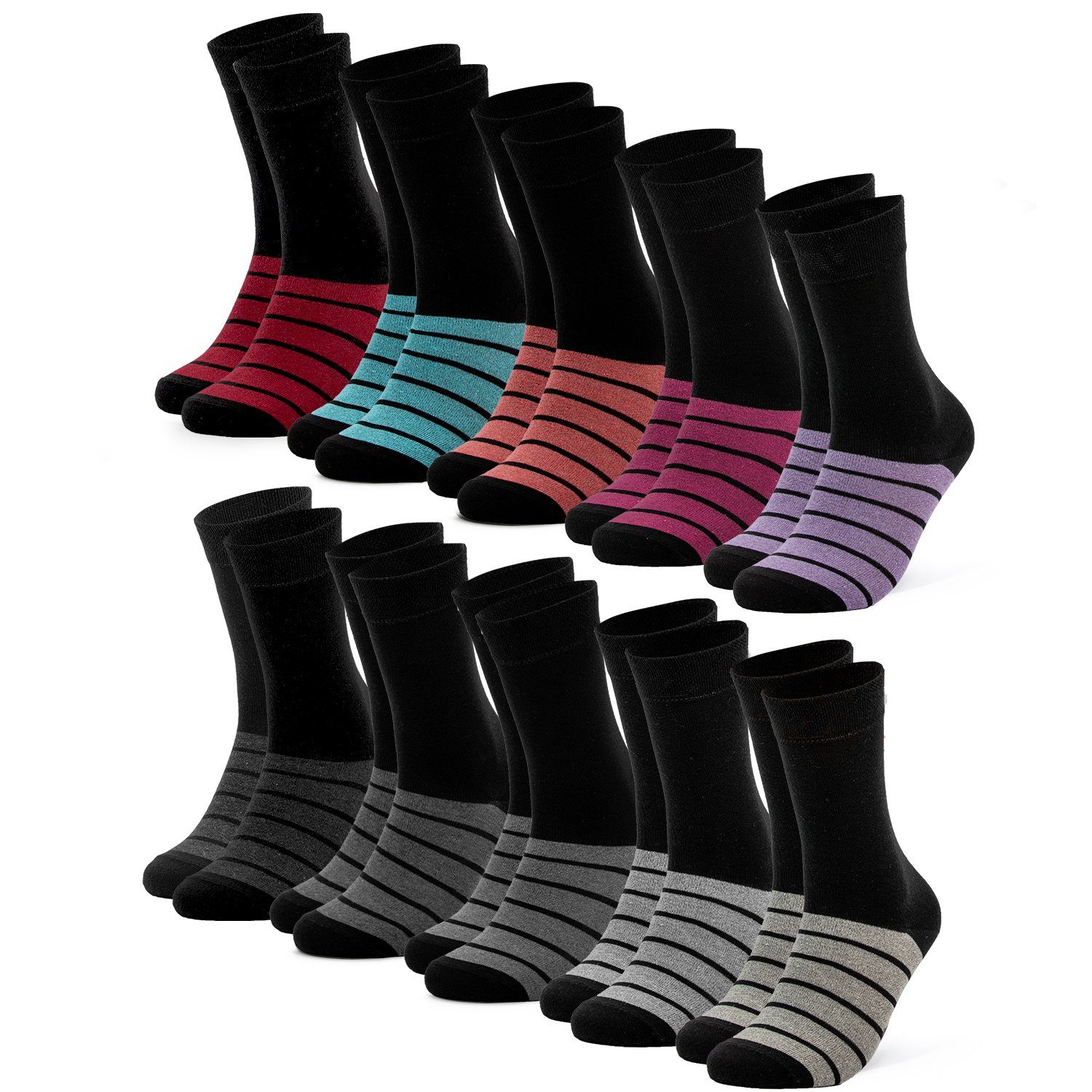 OCCULTO Basicsocken Damen Farbige Socken (Modell: MixAll Laura) (10-Paar) 10er Pack
