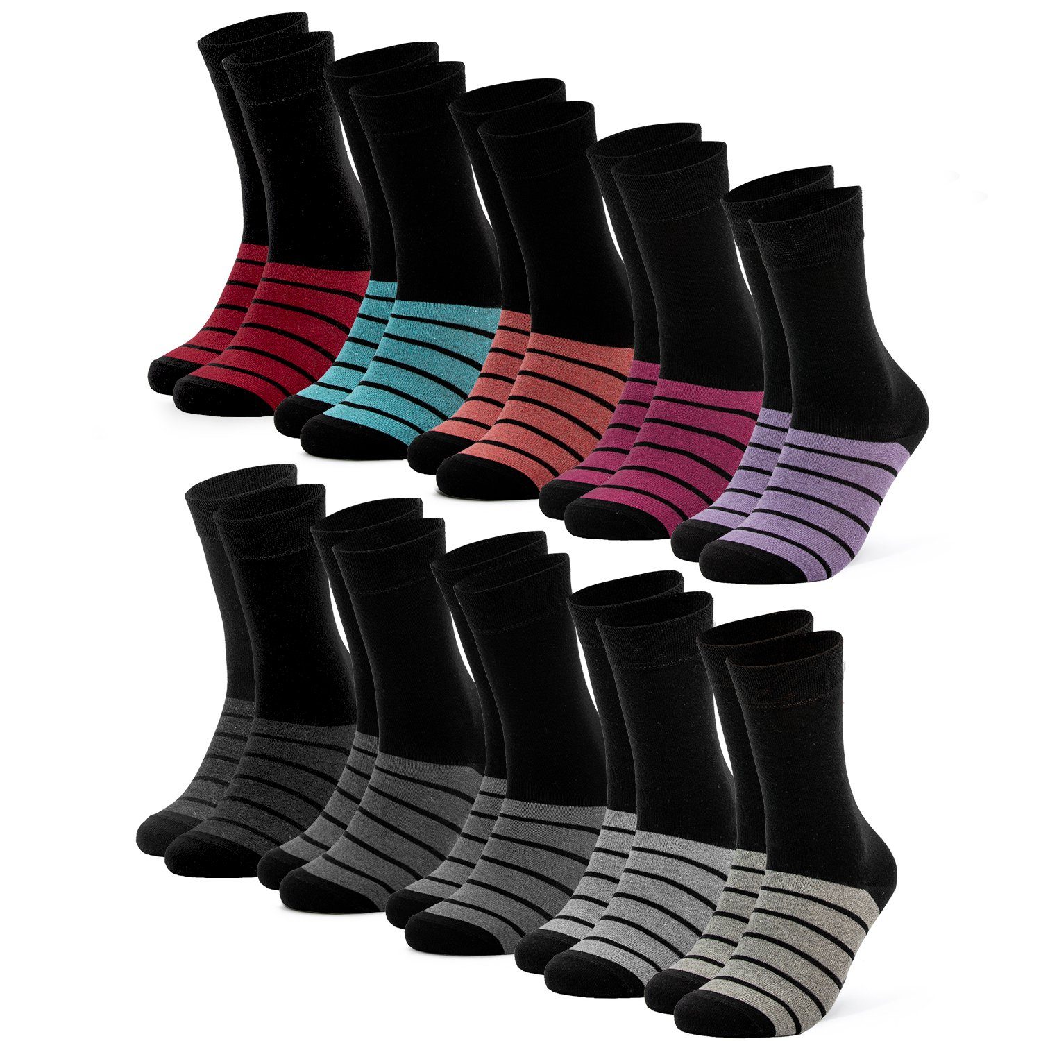 OCCULTO Basicsocken Damen Farbige Носки 10er Pack (Modell: Laura) (10-Paar)
