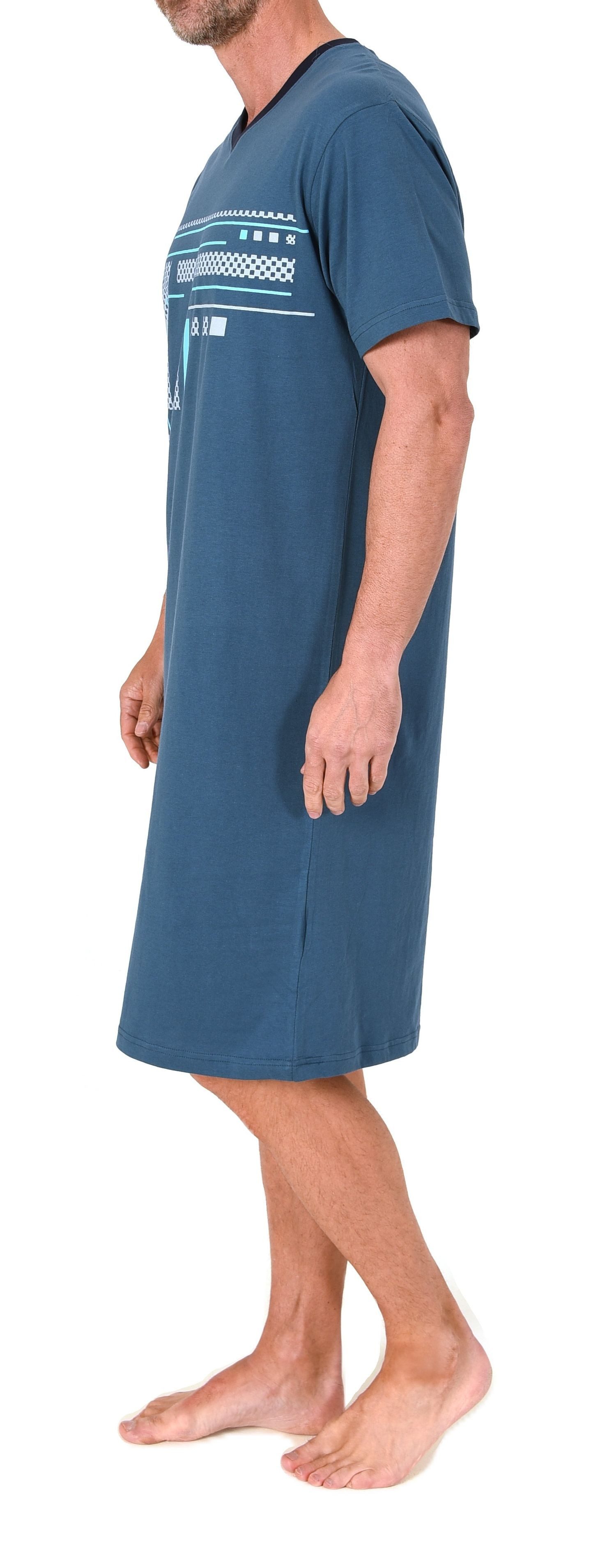 Normann Pyjama Normann Herren kurzarm Nachthemd mit eleganten Frontprint