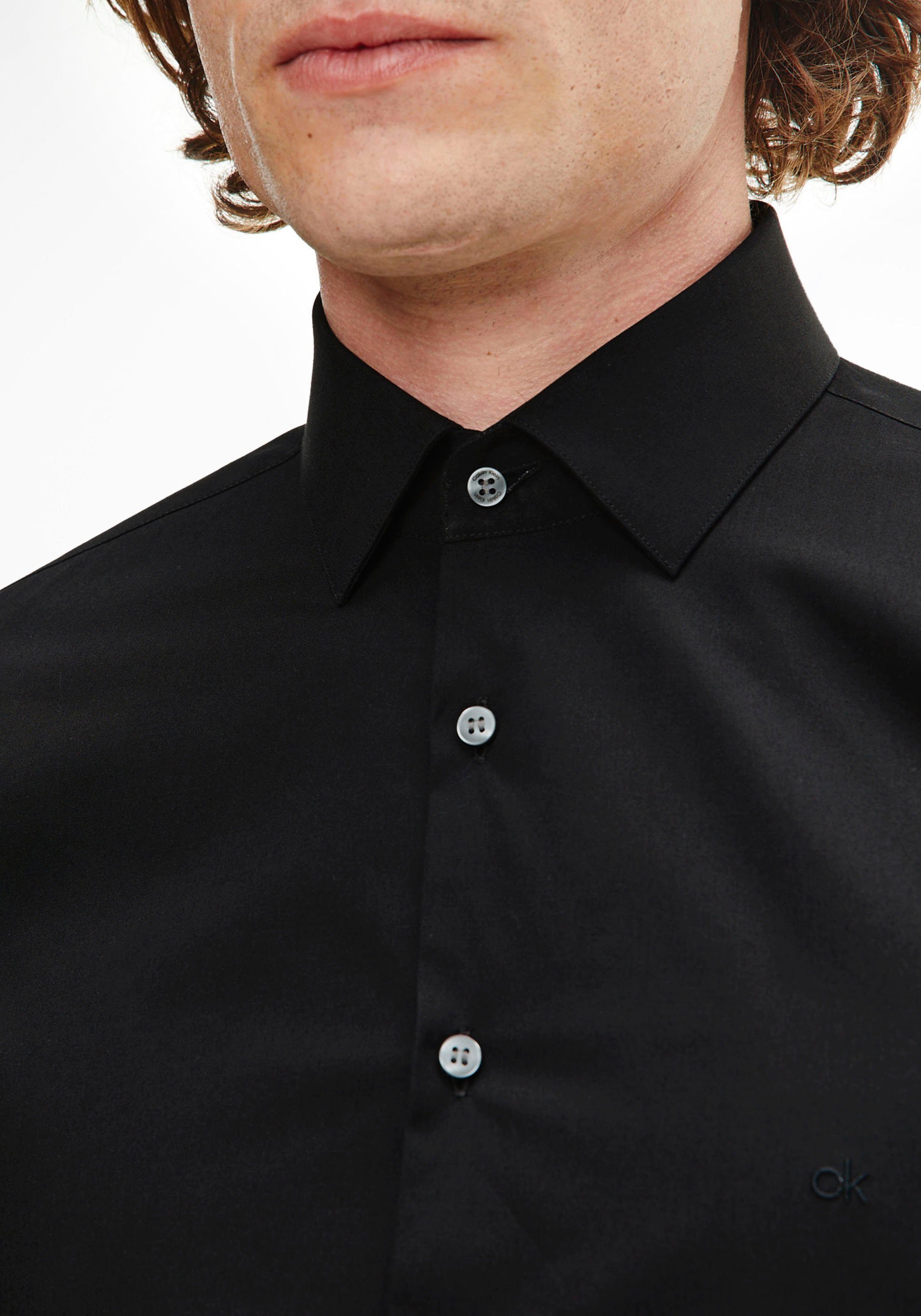 Calvin Klein Businesshemd POPLIN STRETCH SLIM SHIRT mit Kentkragen, Logoprint auf Brusthöhe