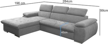 MOEBLO Ecksofa Nilux, Sofa Couch L-Form Polsterecke für Wohnzimmer, Schlafsofa Sofagarnitur Wohnlandschaft, mit Bettkasten und Schlaffunktion