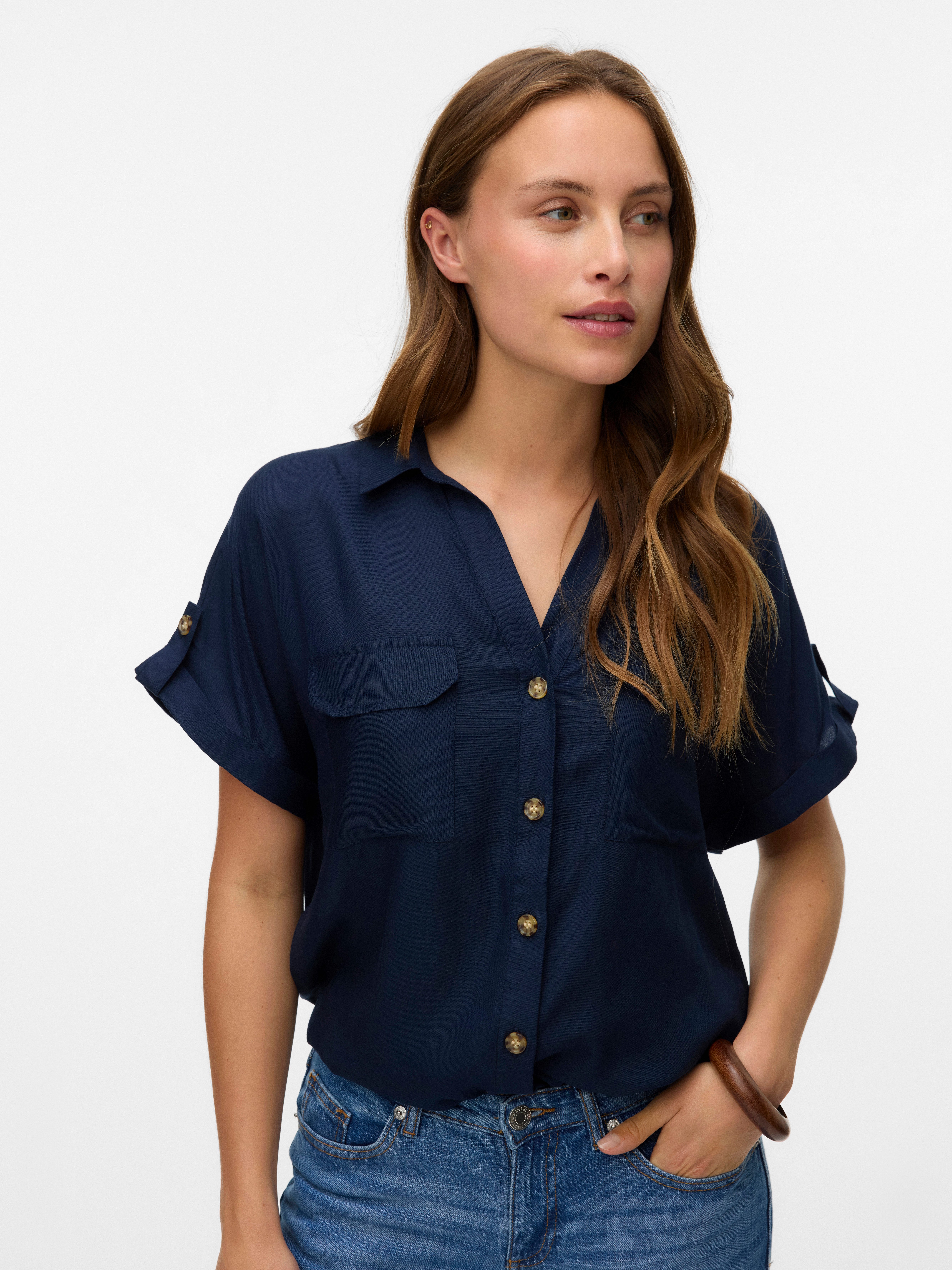 Vero Moda Kurzarmbluse VMBUMPY S/S SHIRT WVN GA NOOS Viskose, regular fit