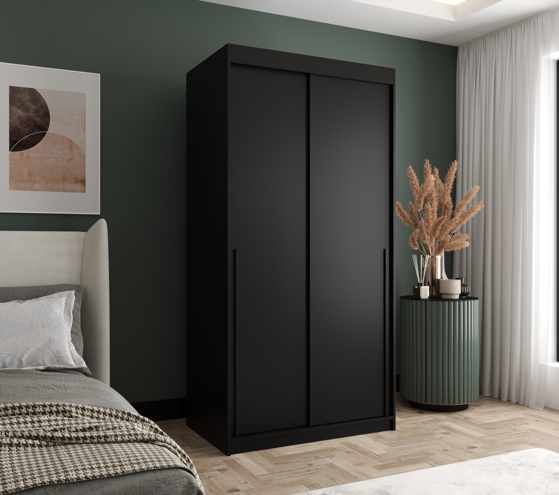 Home Collective Schwebetürenschrank Kleiderschrank Schrank Schlafzimmer Garderobe geräumig (erhältliche Breiten: 100cm, 120cm, 150cm, 180cm, 200cm, 250cm, Höhe 200 cm) 2 Türen,mit Einlegeböden und zwei Kleiderstangen wählbare Handgriffe