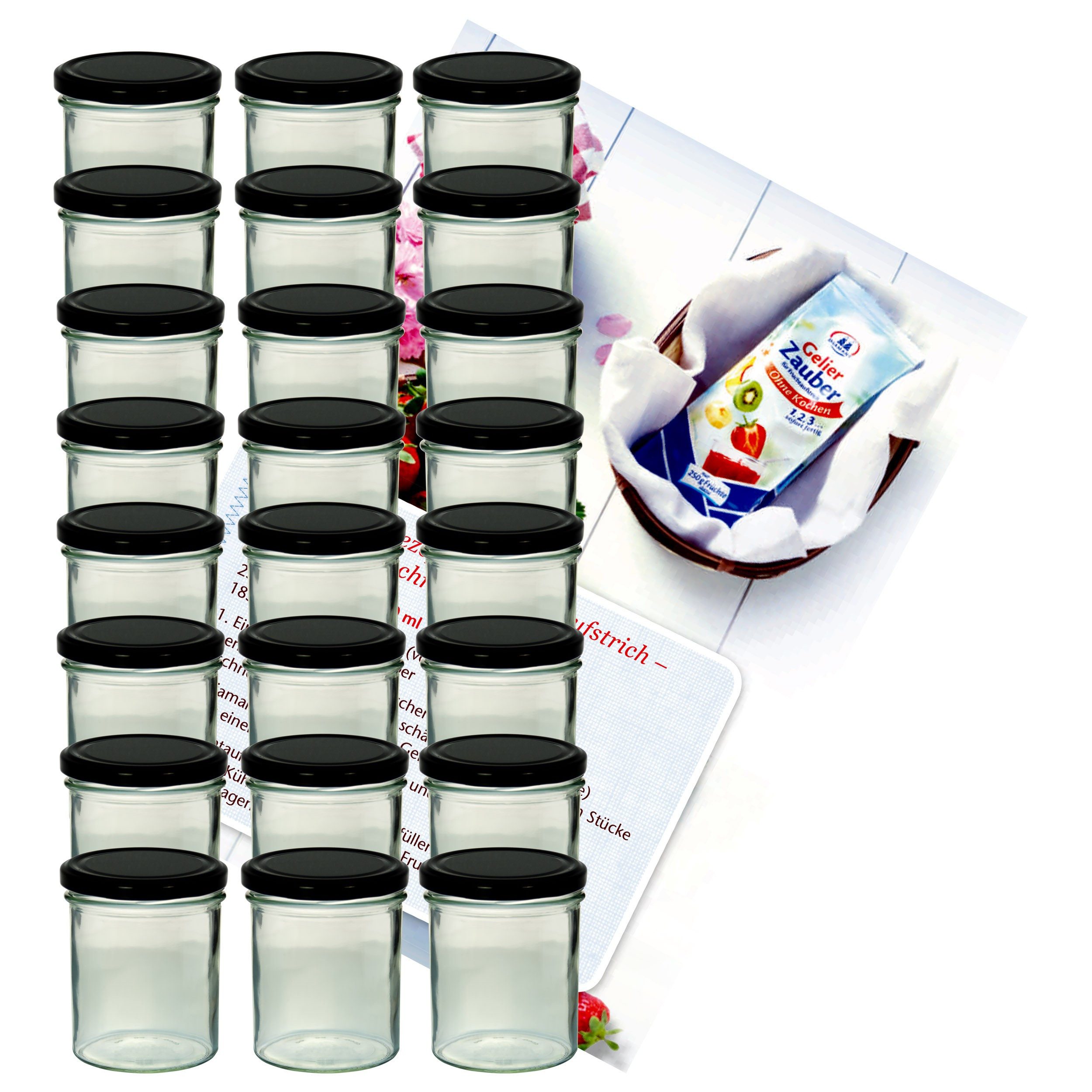 MamboCat Einmachglas 24er Set Sturzglas 350 ml Marmeladenglas To 82 schwarzer Deckel, Glas