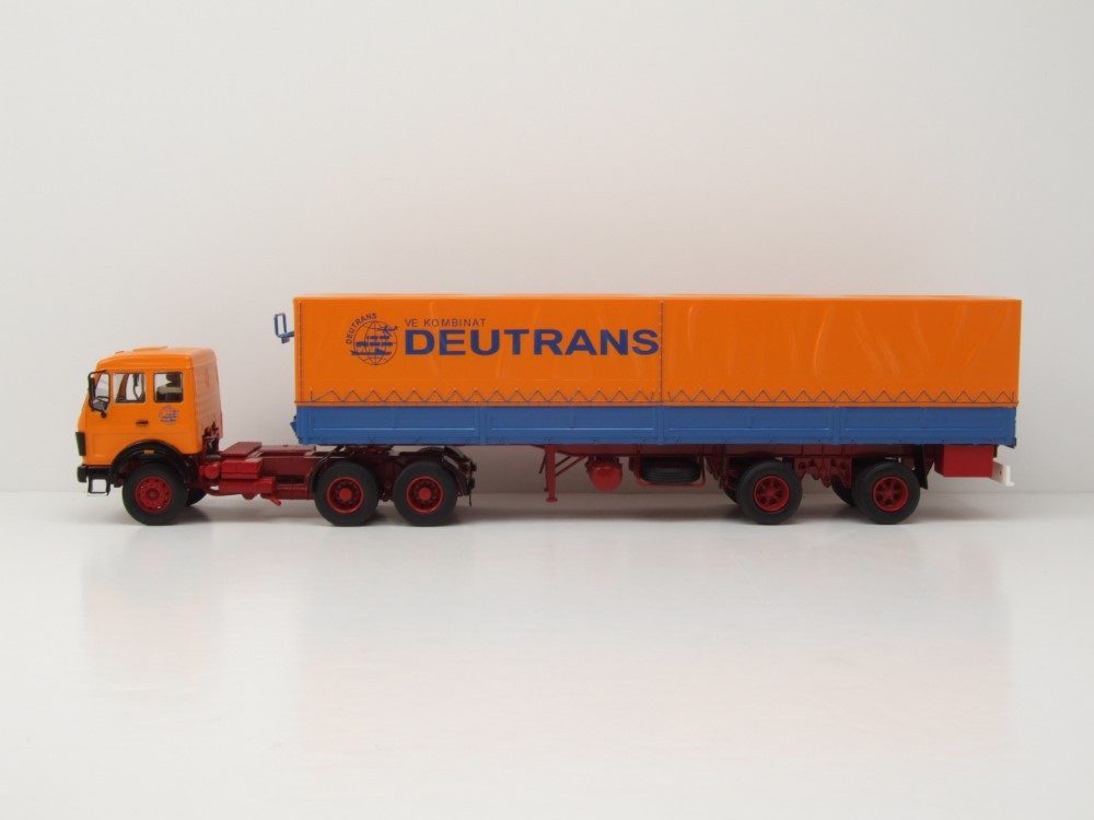 Premium ClassiXXs Modellauto Mercedes NG 2232 Sattelzug Deutrans 1980 orange blau, Maßstab 1:43