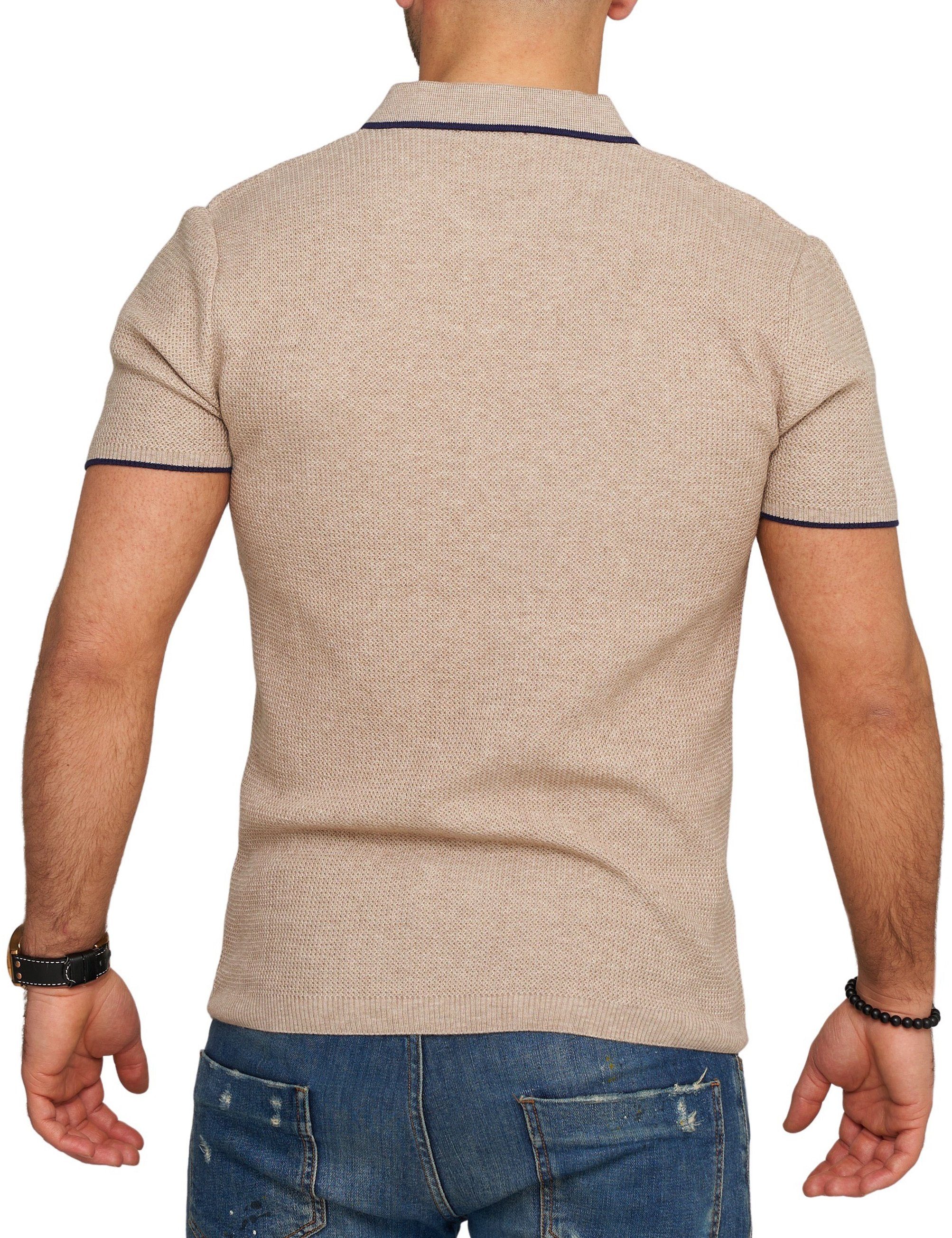 CARISMA Poloshirt CRCANOAS Strick Kurzarm Polo Beige T-Shirt