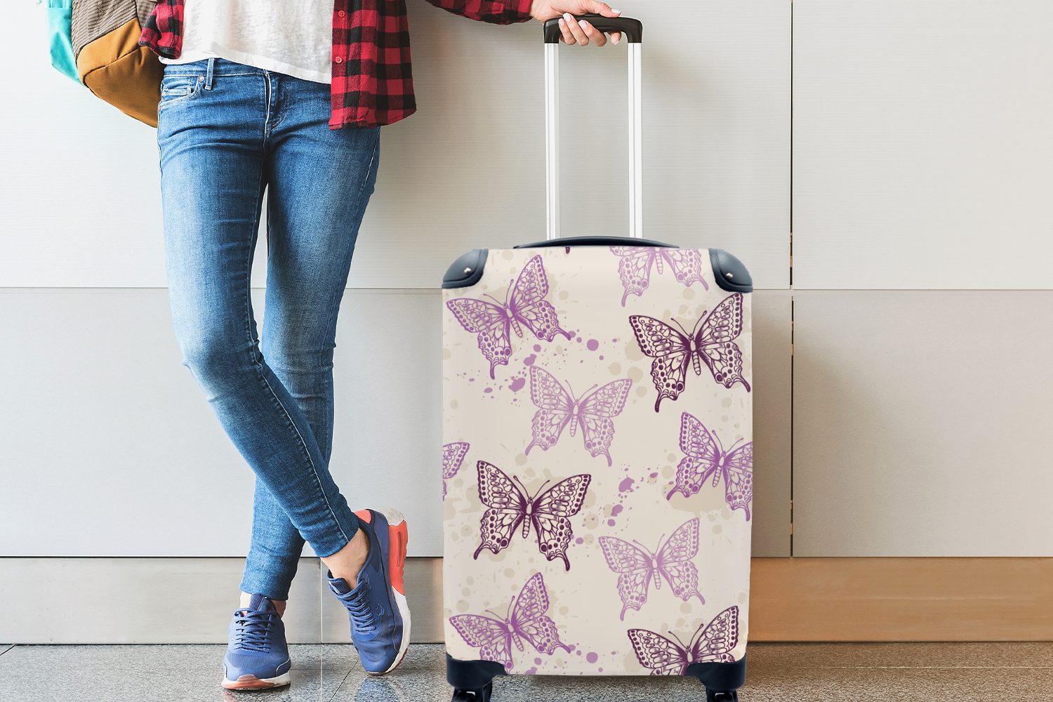 4 Muster MuchoWow Handgepäckkoffer Ferien, Reisetasche - Rollen, Reisekoffer für - rollen, Tiere mit Handgepäck Trolley, Schmetterling,