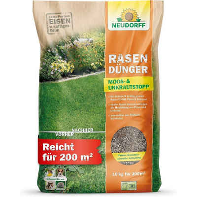 Neudorff Rasendünger RasenDünger Moos- & UnkrautStopp, 10 kg, Verdrängt dauerhaft Unkraut und Moos