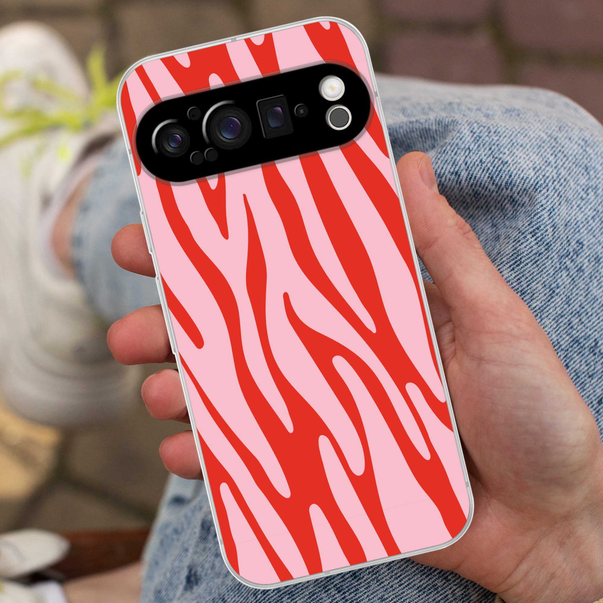 MuchoWow Handyhülle für Google Pixel 9 Pro Zebramuster - Rosa - Rot - Tiermuster, Phone Case, Silikon, Schutzhülle Dünn