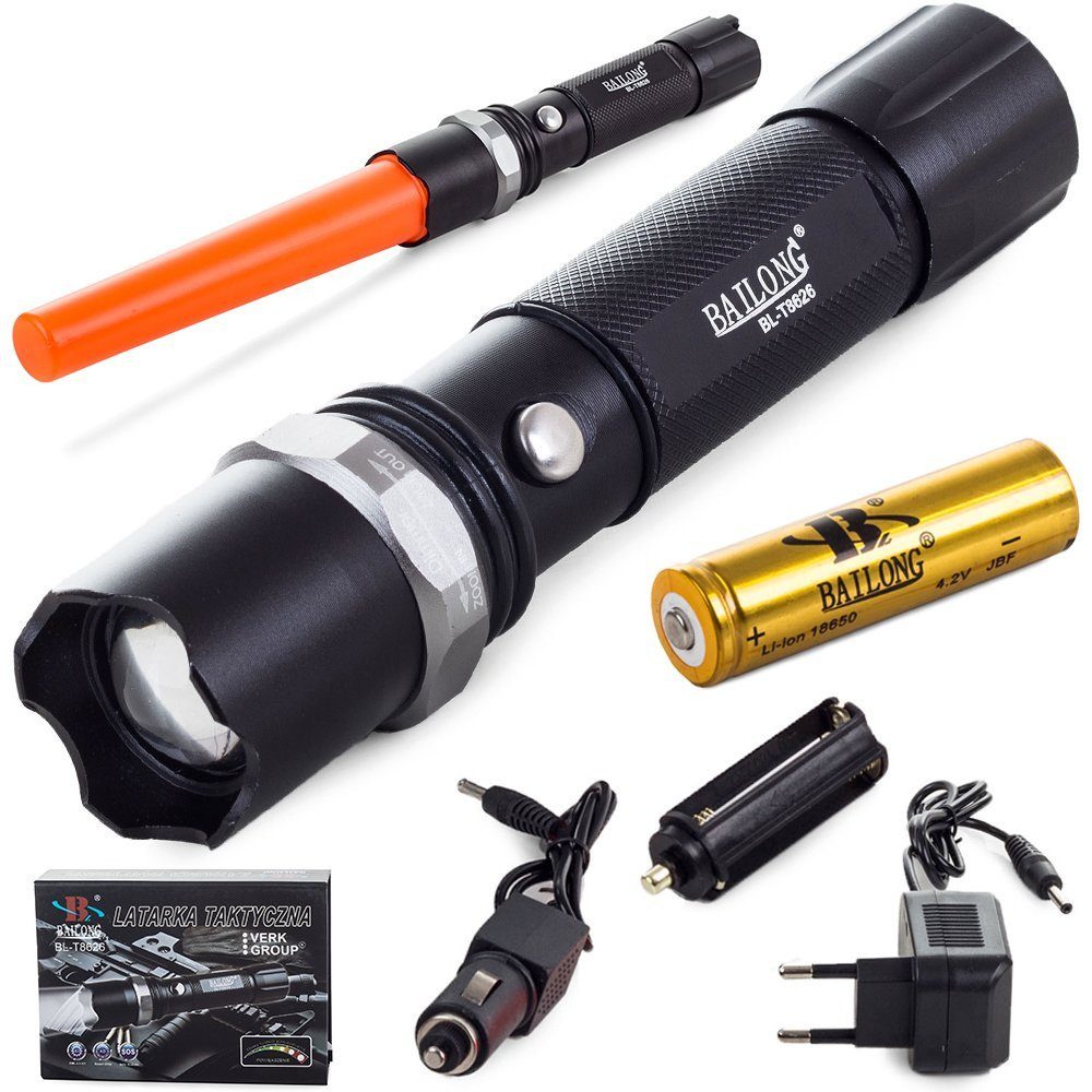 VERK GROUP LED Taschenlampe Police High Power taktische LED Taschenlampe SMD-LED inkl Akku Ladeger