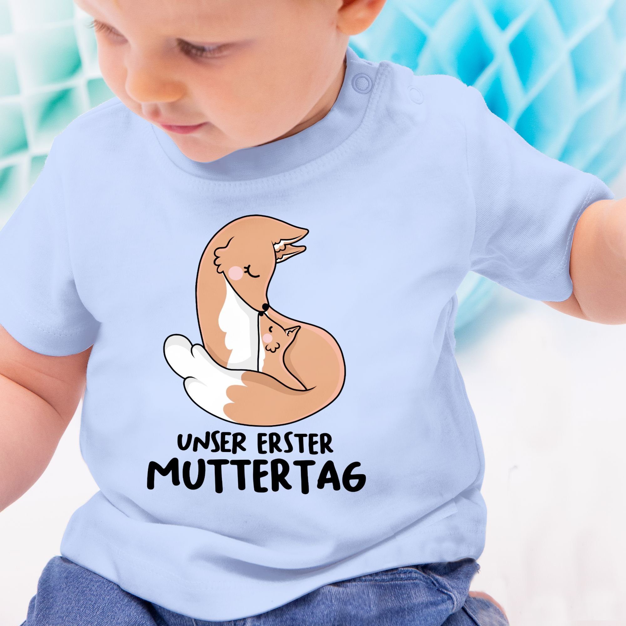 Babyblau Muttertag Shirtracer 3 Unser erster T-Shirt I Füchsen Muttertagsgeschenk