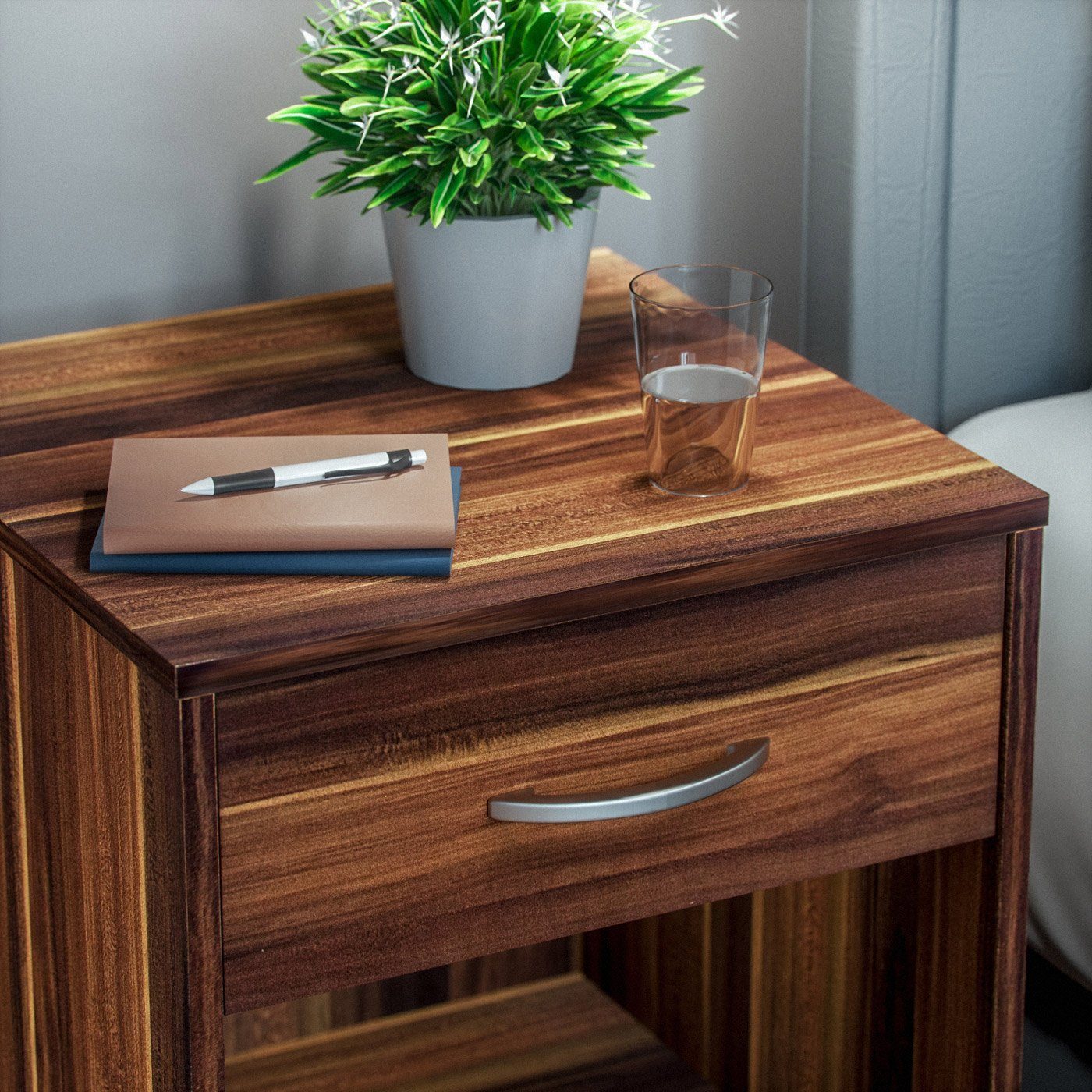 Casaria Nachttisch Hamburg, mit Schublade Ablagefach Griff in Alu Optik 50x40x35 cm viel Stauraum