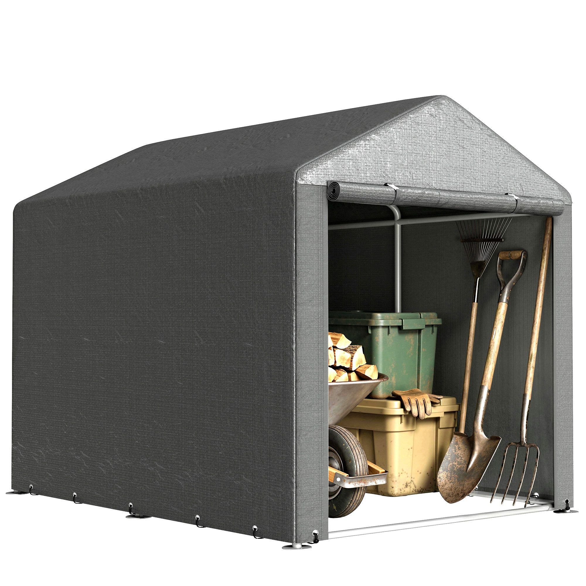 MC Star Gerätehaus Werkzeugzelt für Fahrräder und Motorräder, 1,6 x 2,2 x 1,7 m, (mit 2 Räumen, Reißverschlusstür, wasserdicht, grau)