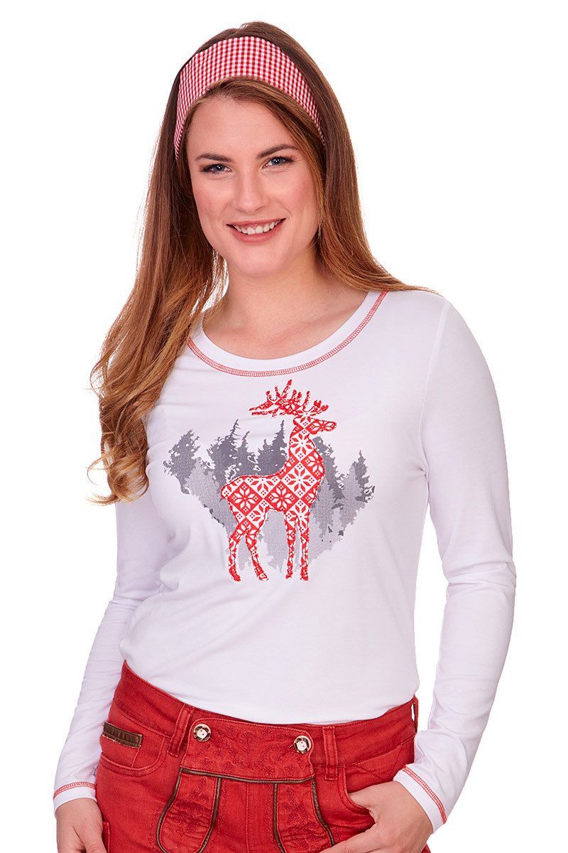 Piz Palü Trachtenshirt Longsleeve Damen - DENTLEIN - weiß