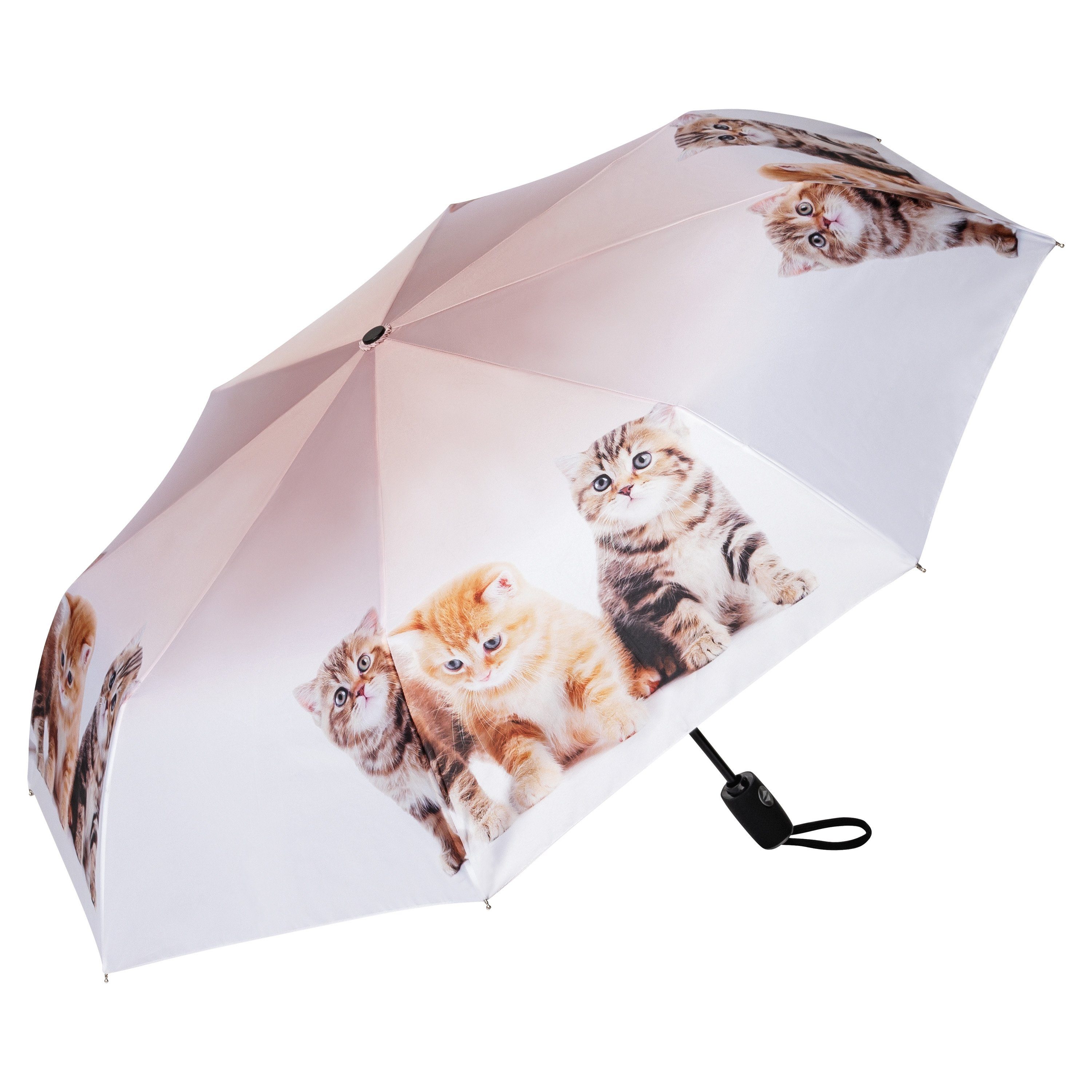 von Lilienfeld Taschenregenschirm Motivschirm Katzen Trio Kätzchen Kinderschirm Leicht Stabil, Tiermotiv | Taschenschirme