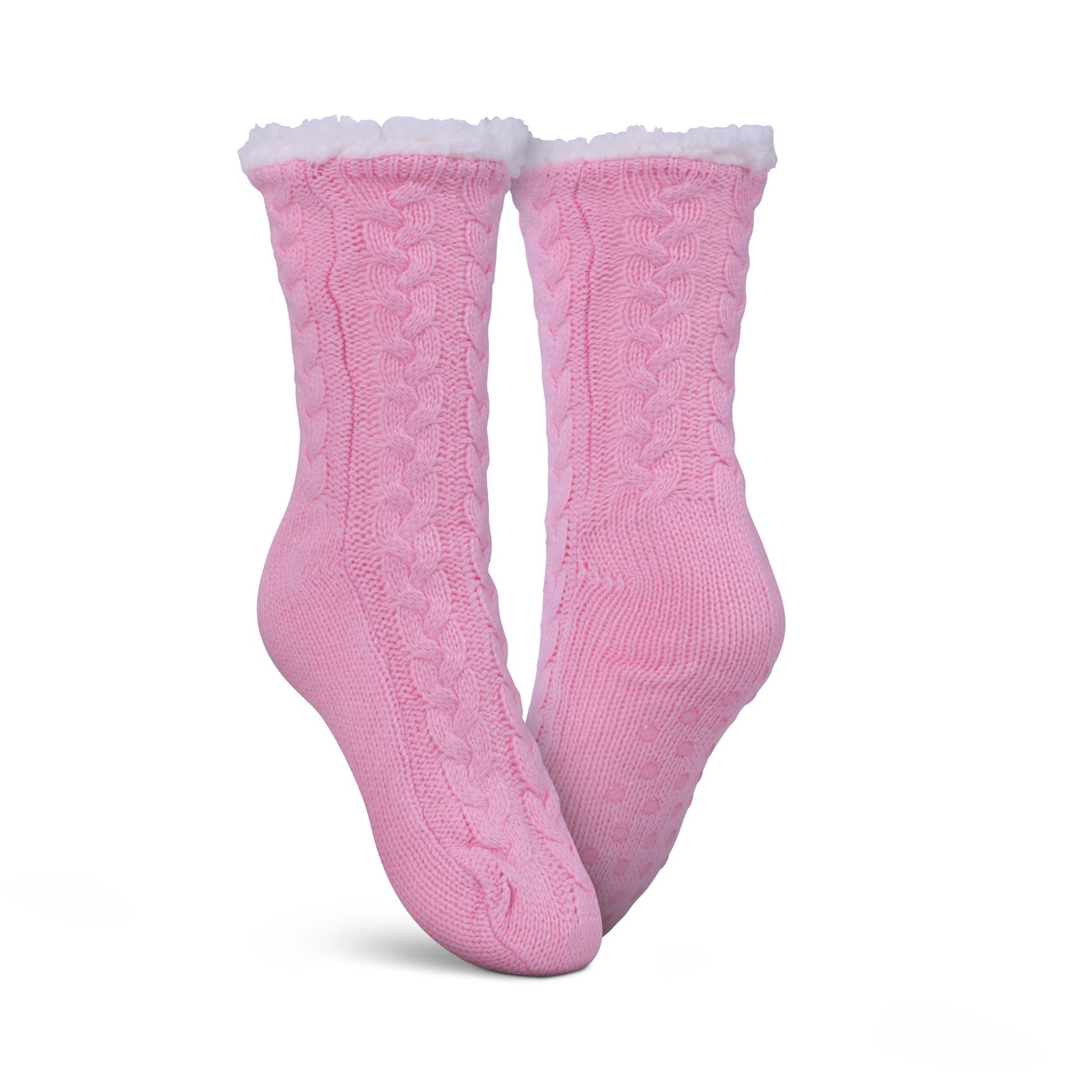 Bestlivings ABS-Socken Hüttensocken 36-42 Haussocken Socken plüschig Teddyfutter, Stoppersocken Hüttensocken ( ) (1-Paar) Zopfmuster Pink mit