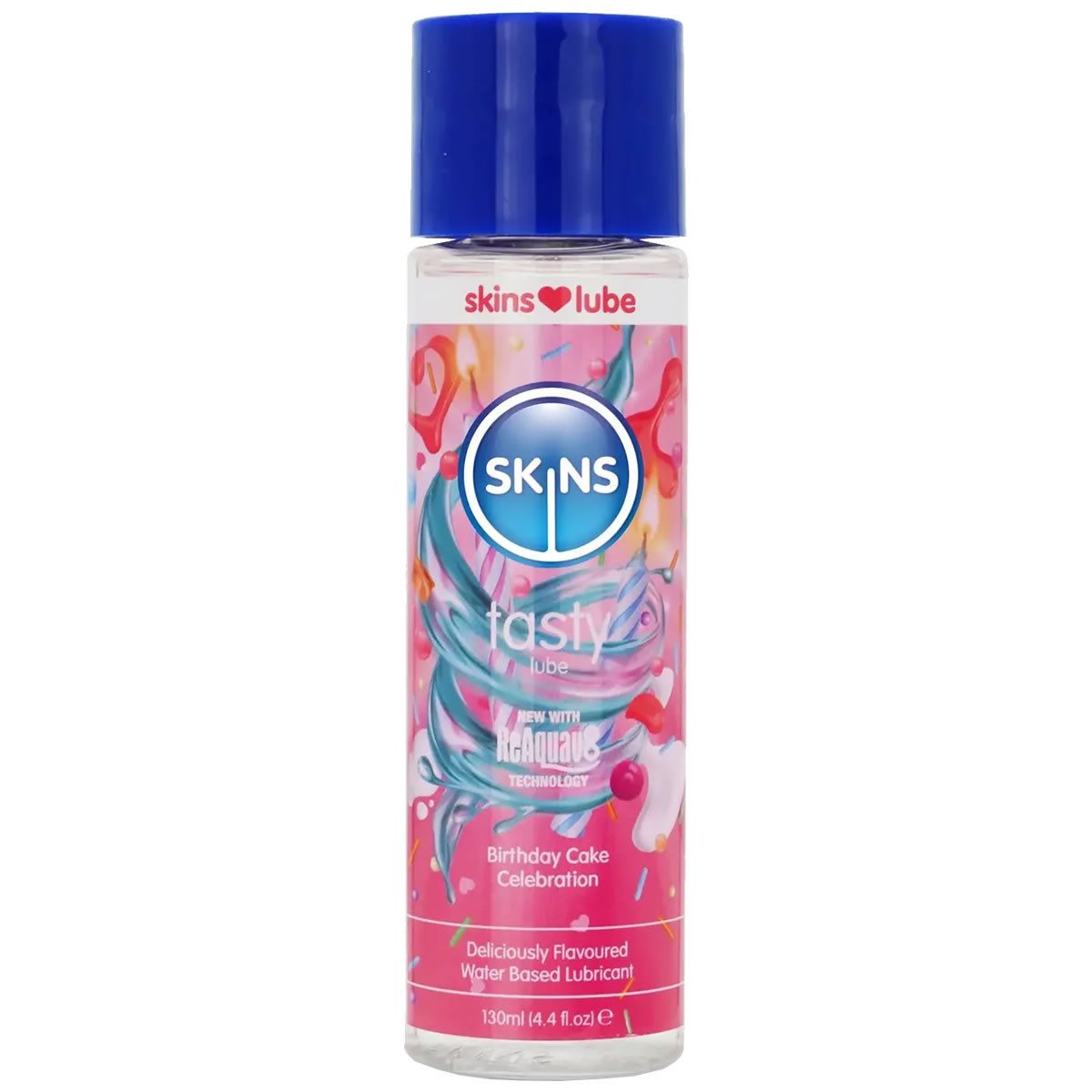 Skins Gleit- und Massagegel Tasty Birthday Cake, Flasche mit, 1-tlg., Gleitgel mit natürlichen Aromen