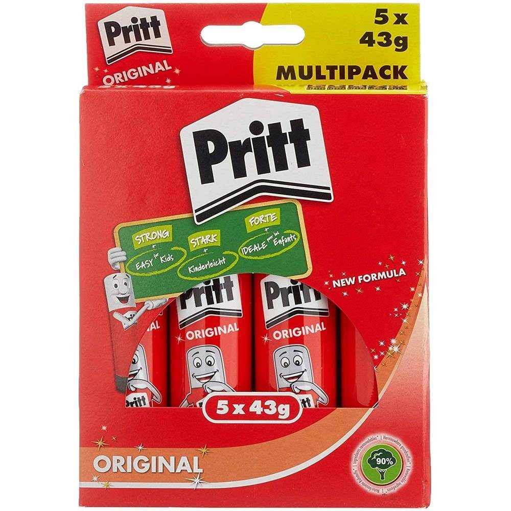 PRITT Klebestift Multipack Klebestifte 5x 43g, Pritt Stift Klebstoff für Schule Büro Basteln Hobby