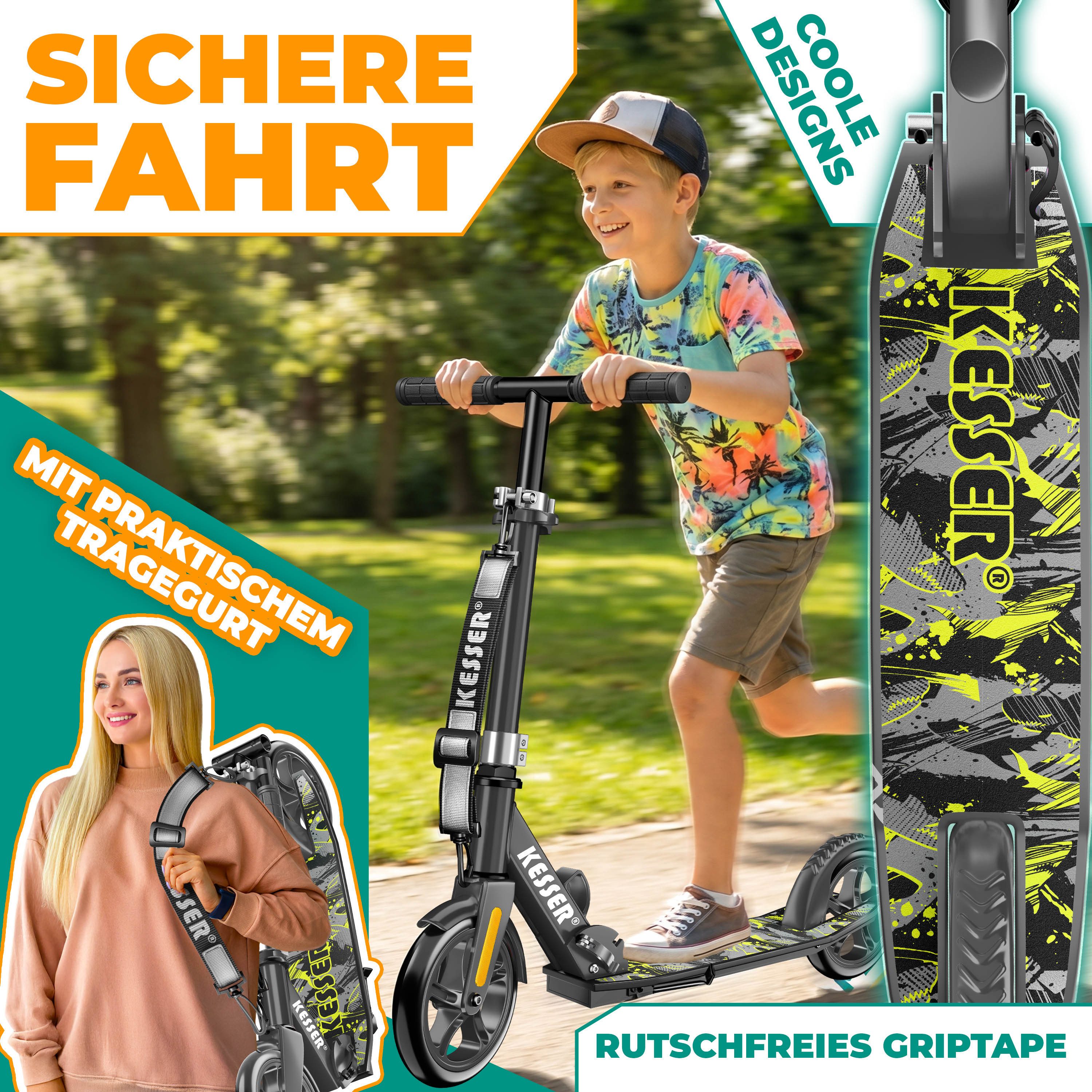 KESSER Scooter mit Hinterradbremse & rutschfeste Trittfläche, bis 100kg & 185cm Körpergröße, klappbar höhenverstellbar – Bild 5 von 5