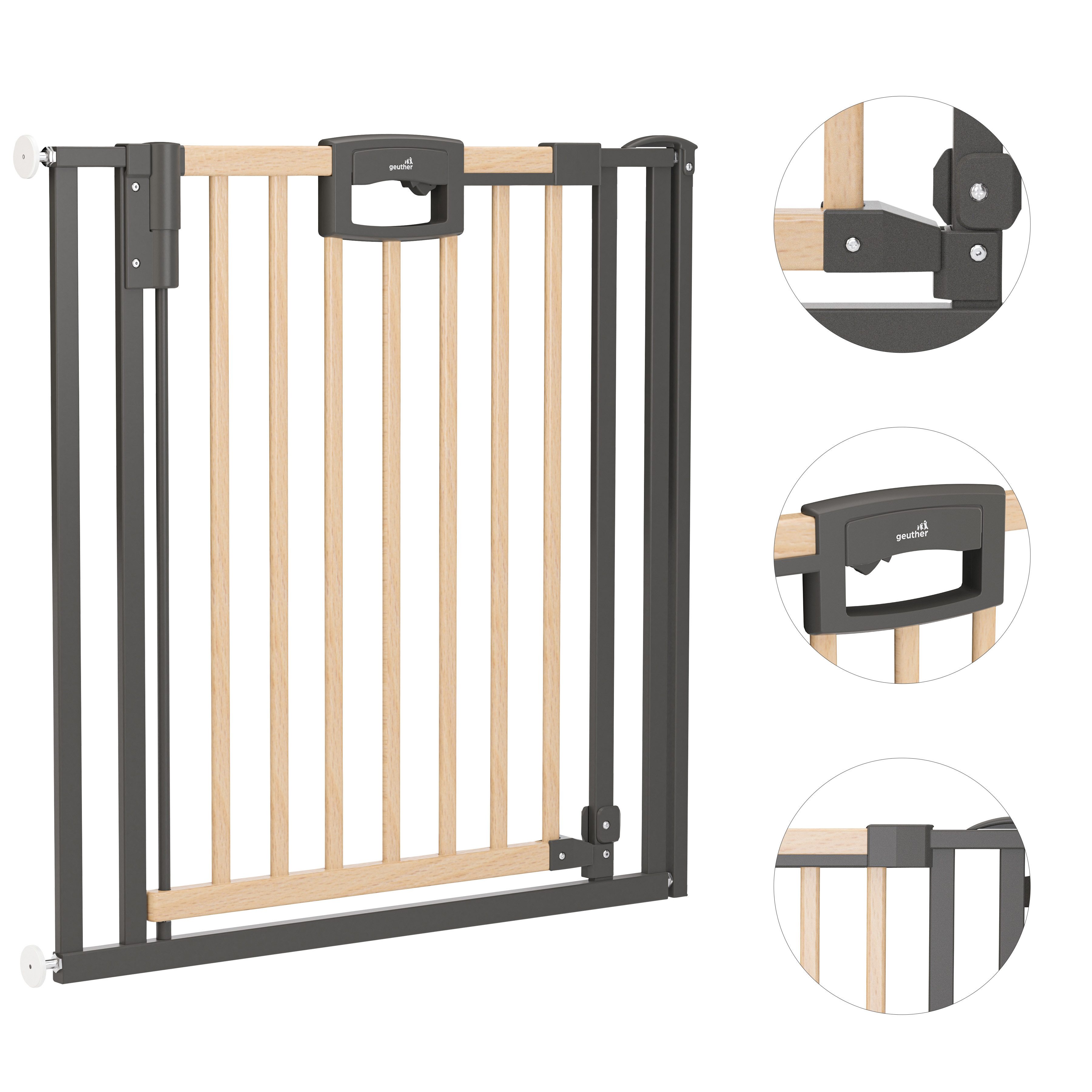 Geuther Türschutzgitter Türschutzgitter Easylock 160,5-168,5 cm in Holz/Schwarz zum Klemmen (1 St), Kinderschutzgitter zum Klemmen - inkl. Türstopper