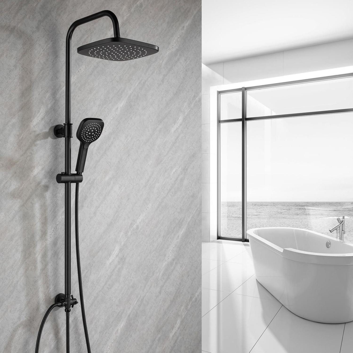 LuxusKollektion Duschsäule Regendusche rund 25cm 3 Strahlarten ohne Armatur 25*25cm Eckig-schwarz