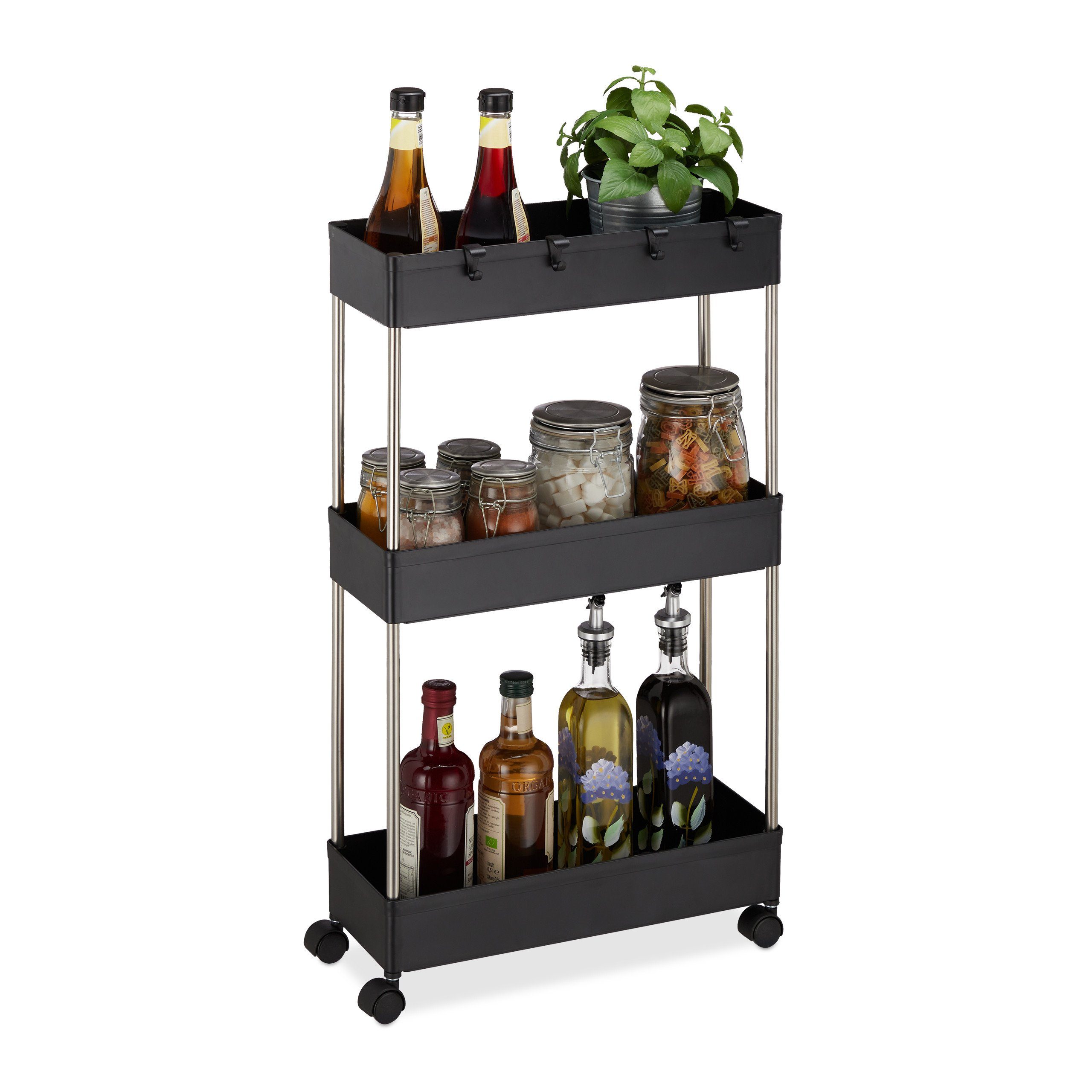 relaxdays Küchenwagen Nischenwagen mit 3 Ebenen, schwarz günstig online kaufen