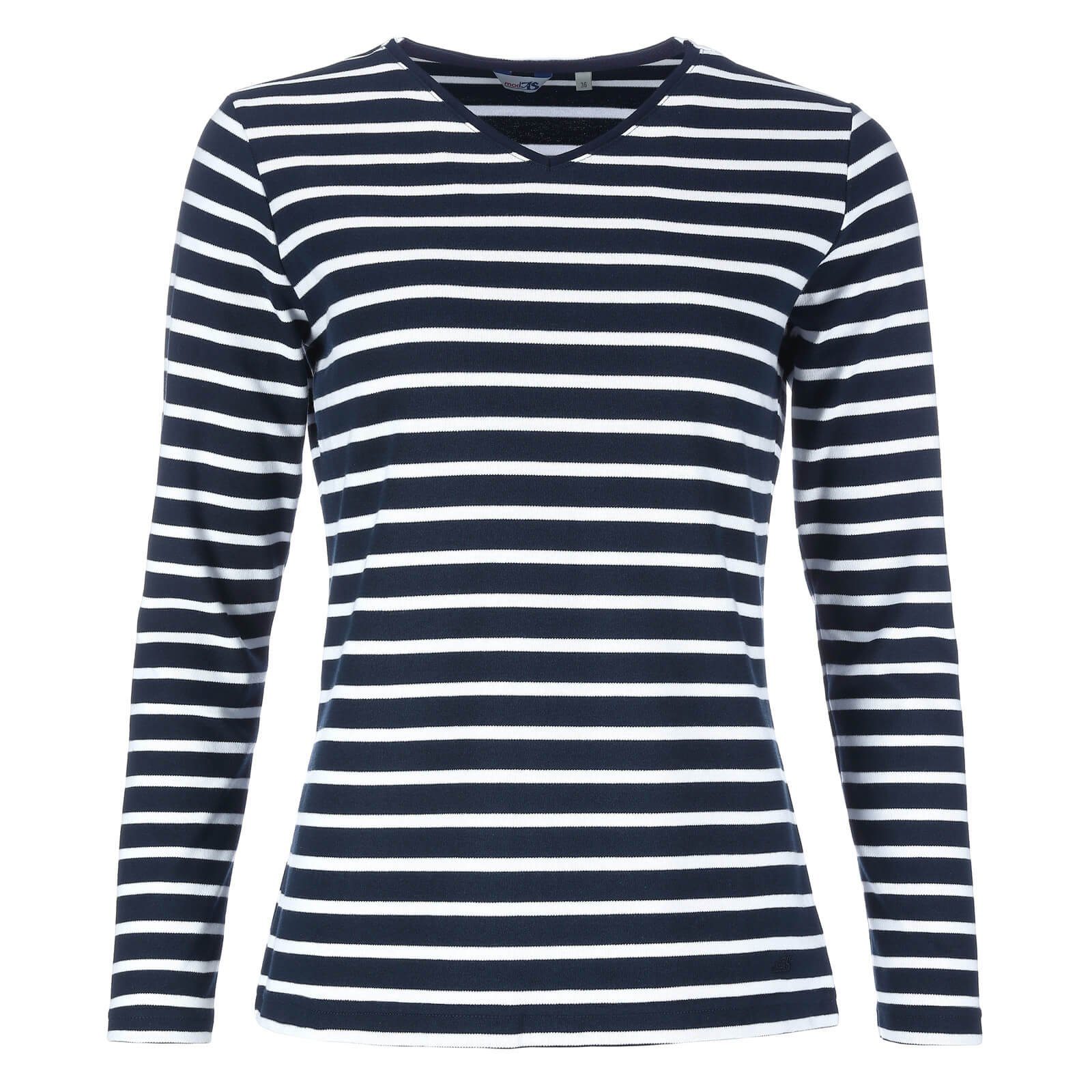 modAS Langarmshirt Damen Shirt mit Streifen und V-Ausschnitt - Bretonisches günstig online kaufen
